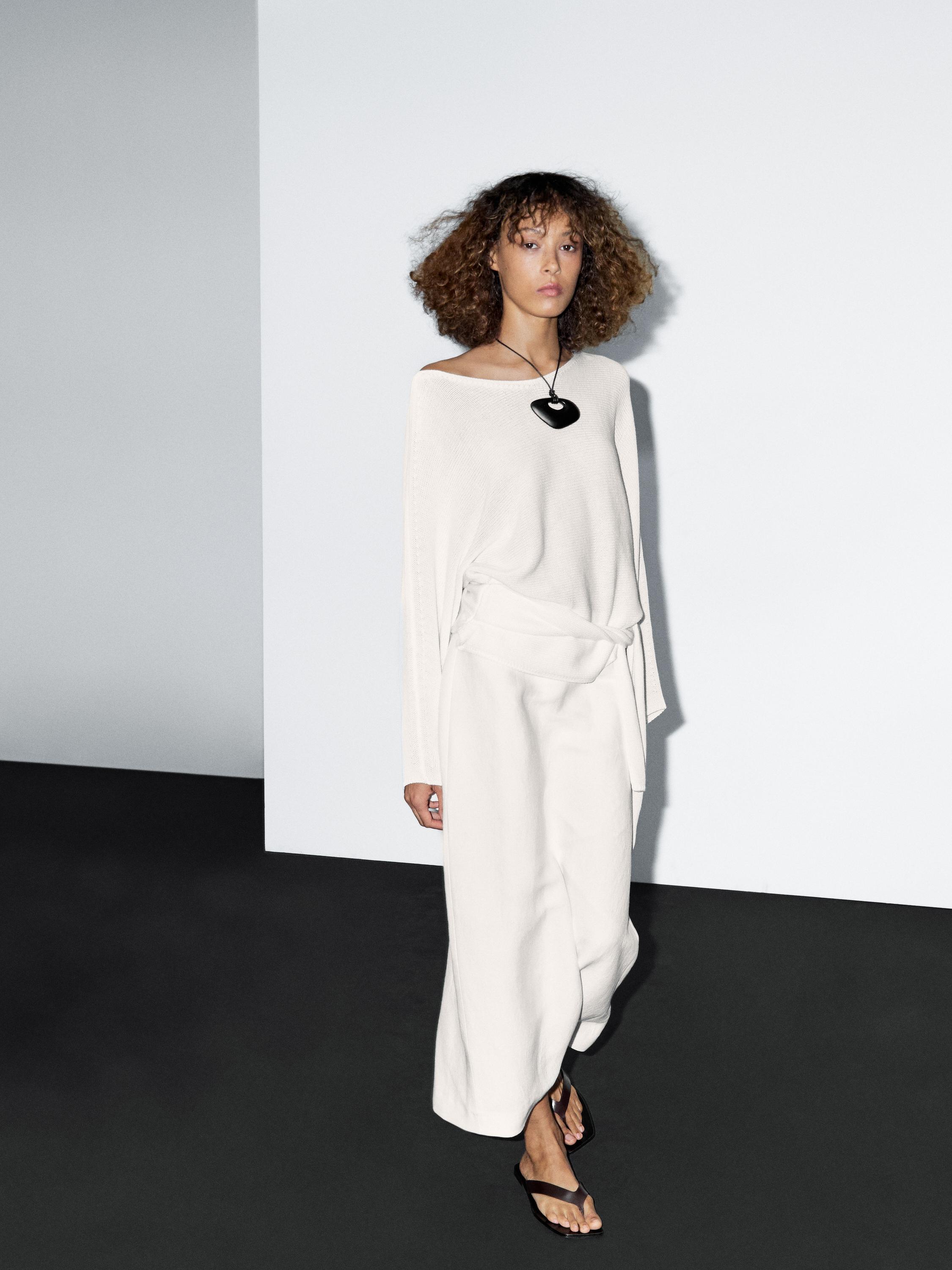 Straight hemp blend midi skirt