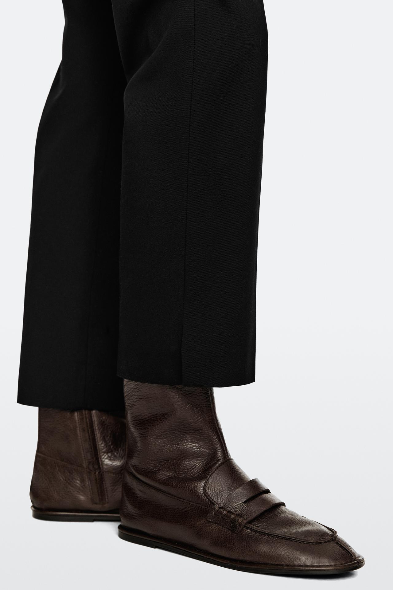 Ankle soft leather loafer with vamp strap — BROWN