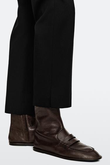 Ankle soft leather loafer with vamp strap — BROWN 4
