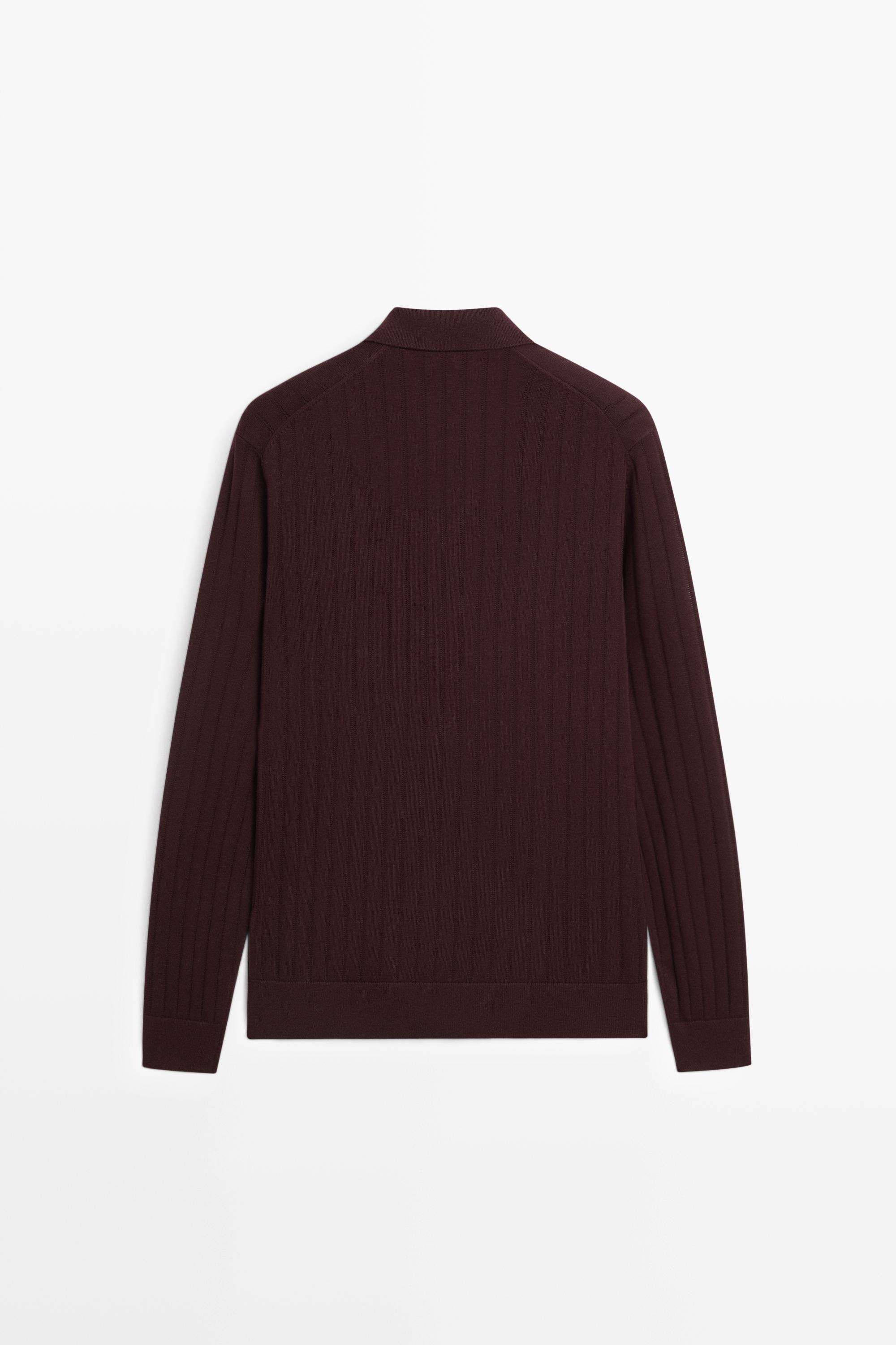 100% Cotton Knit Polo Sweater — BURGUNDY