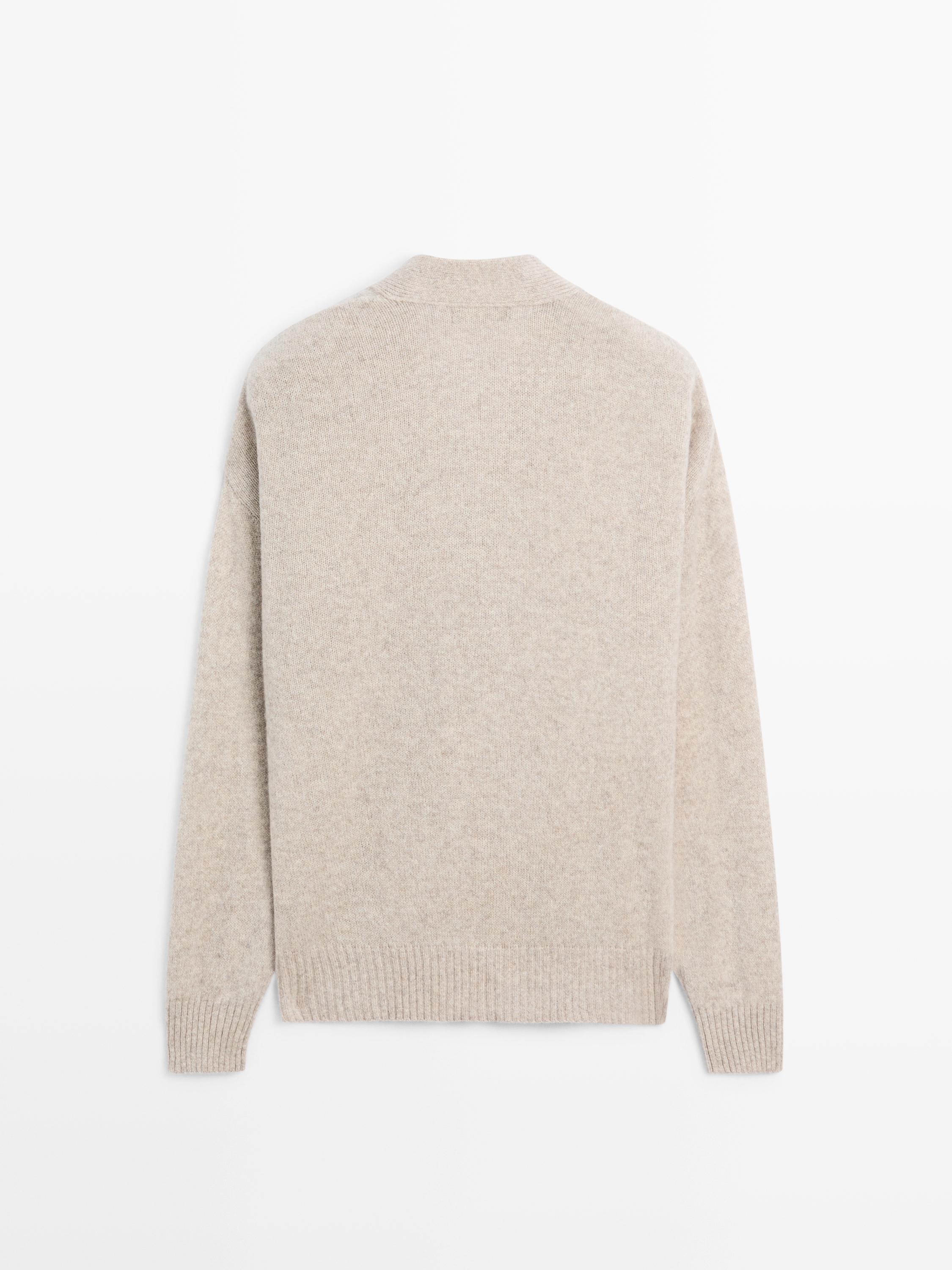 羊毛混紡V領針織開襟衫