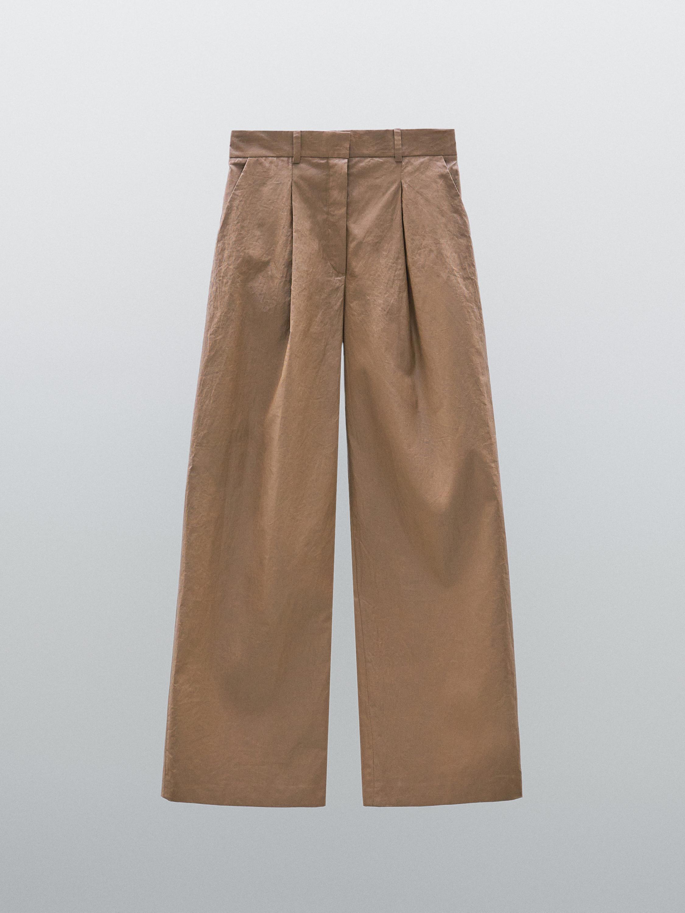 Pantalón ancho pinzas mezcla lino - Studio