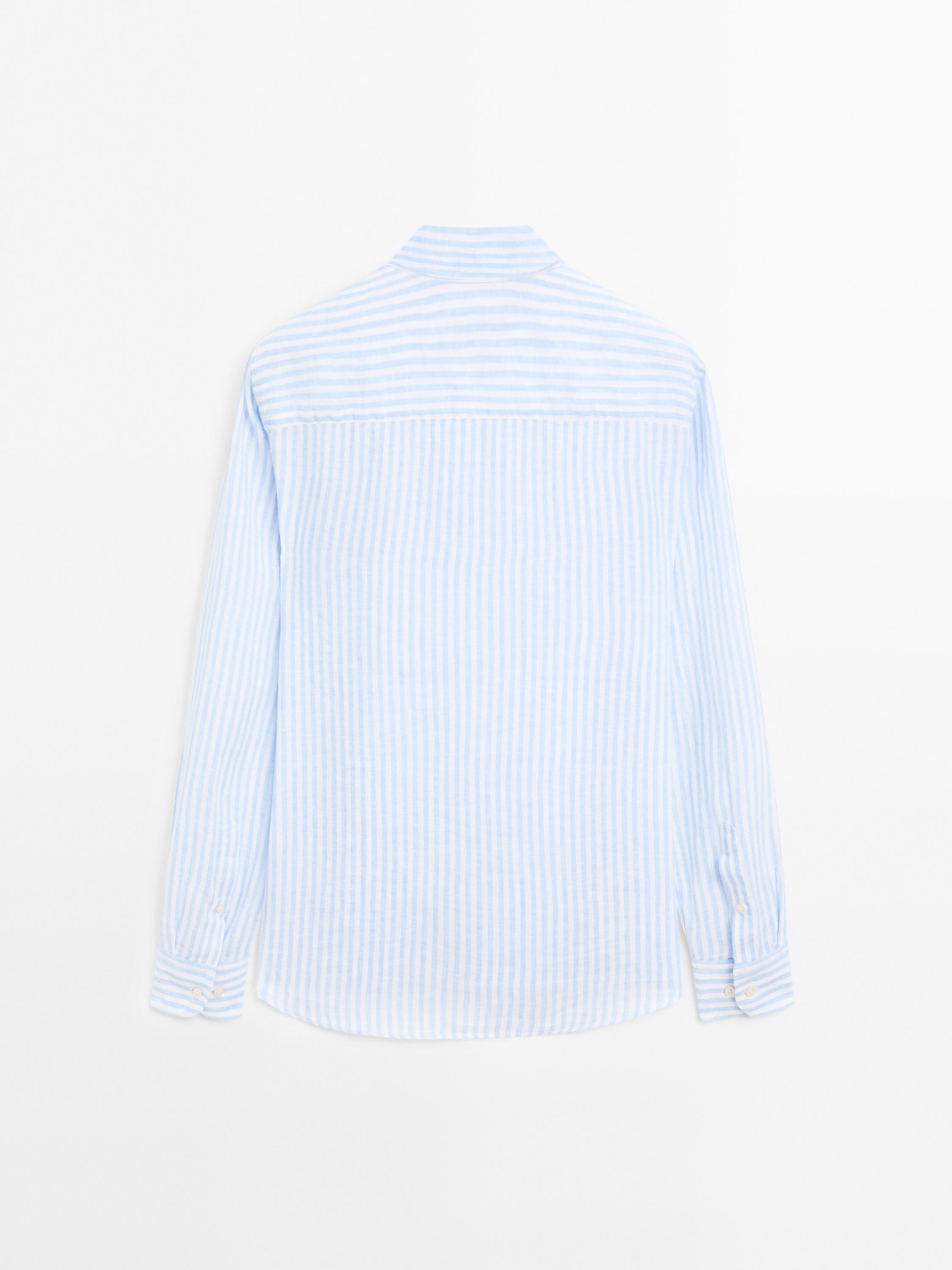 Camisa rayas regular fit 100% lino