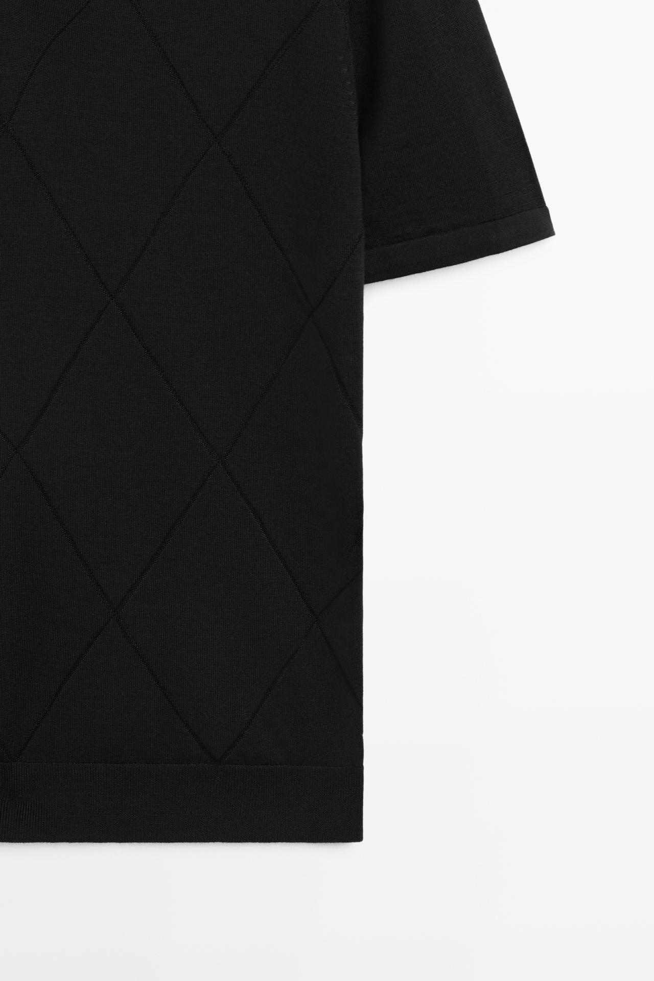 Argyle knit polo sweater — BLACK