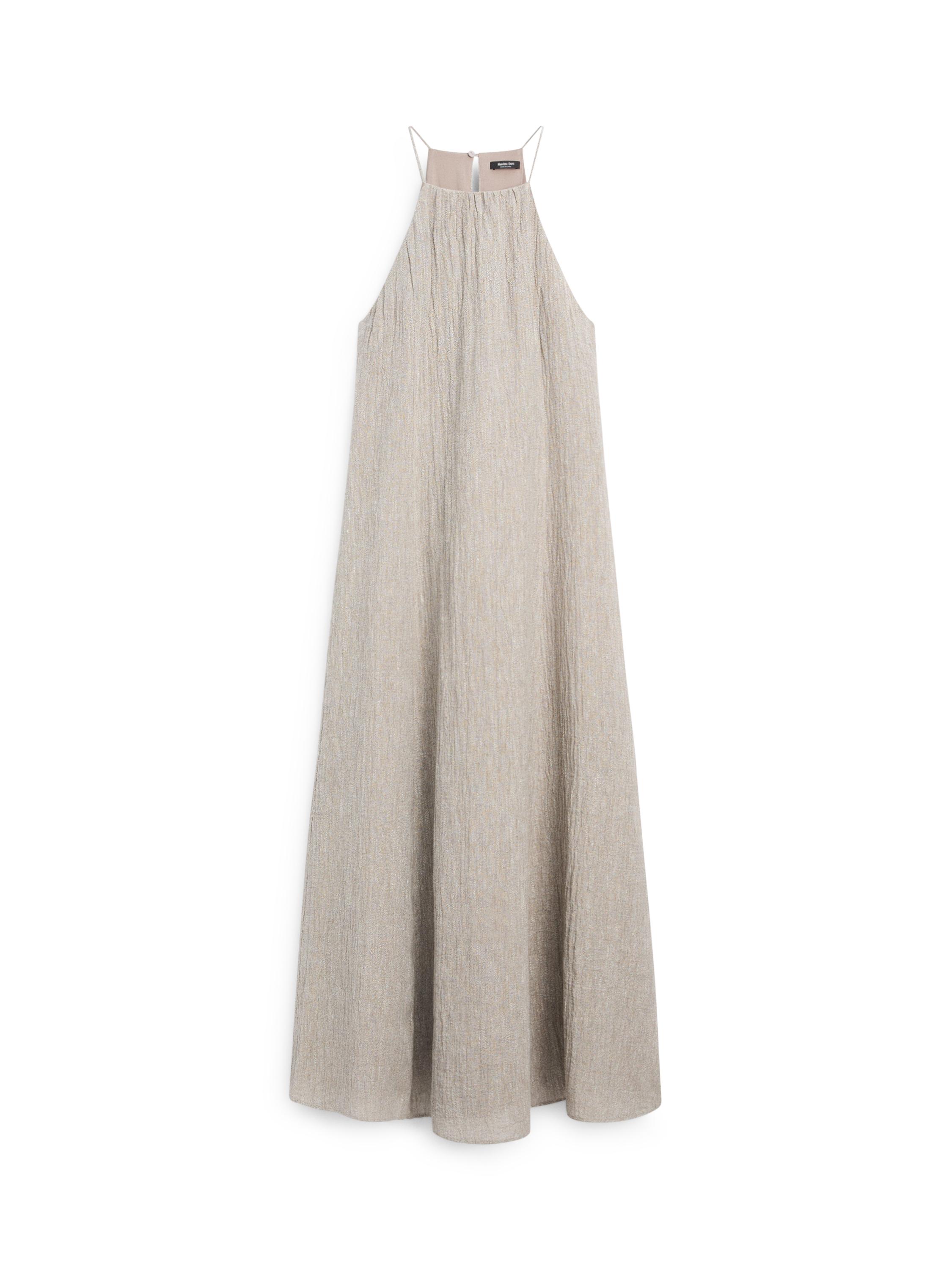 Flowing linen blend dress with gathered neckline — GREY