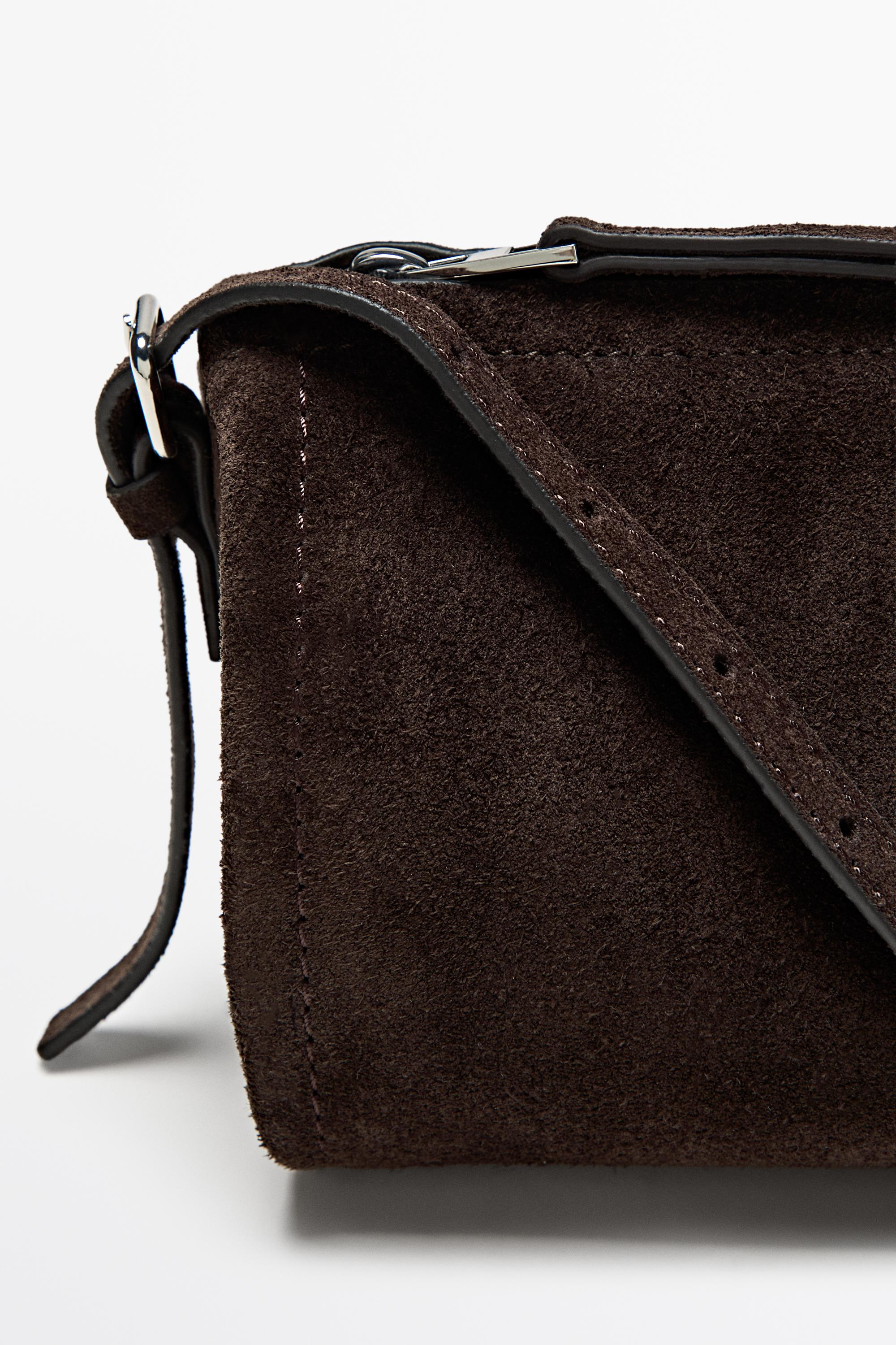 Split suede leather crossbody bag — Chocolate