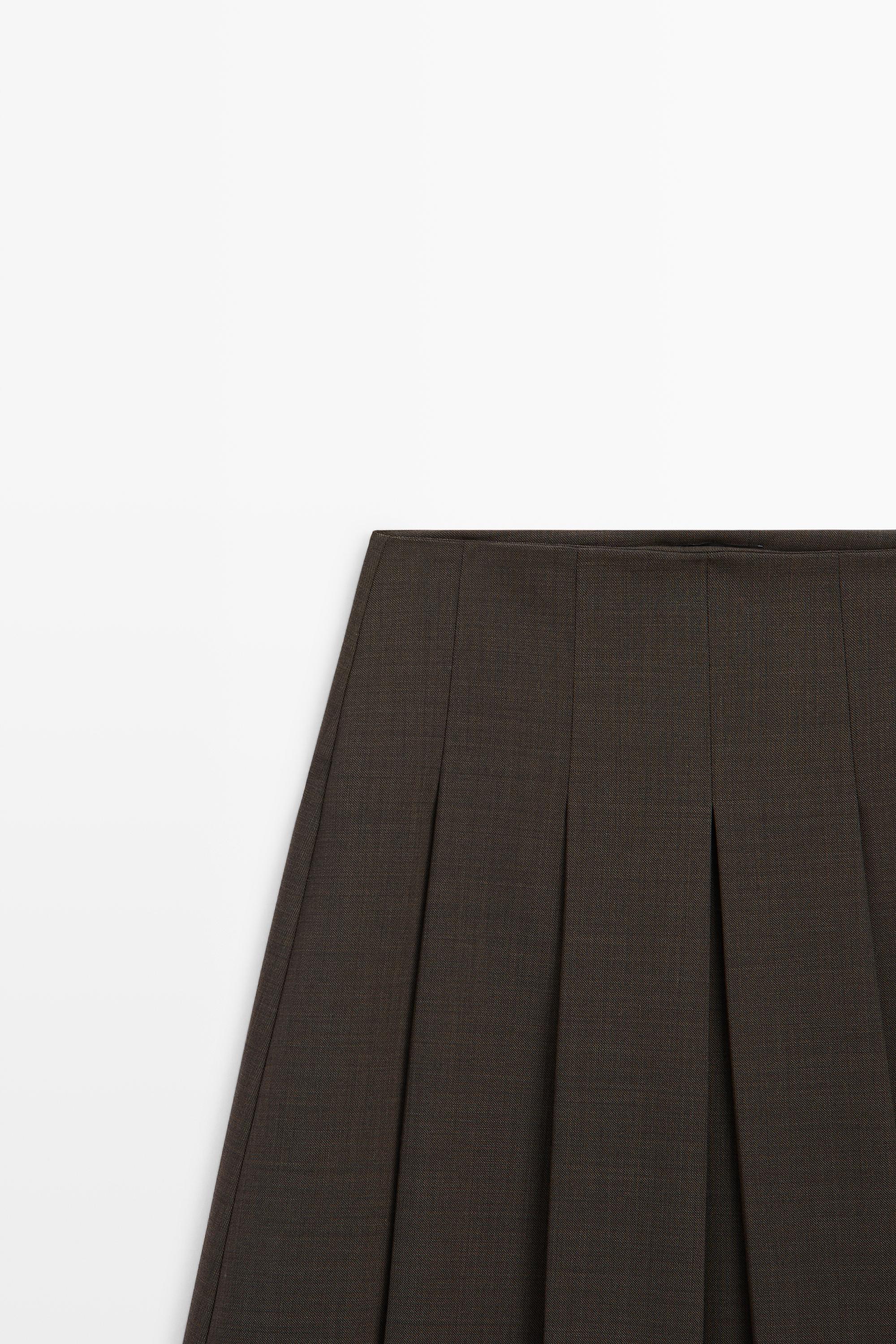 Wool blend pleated mini skirt — Chocolate