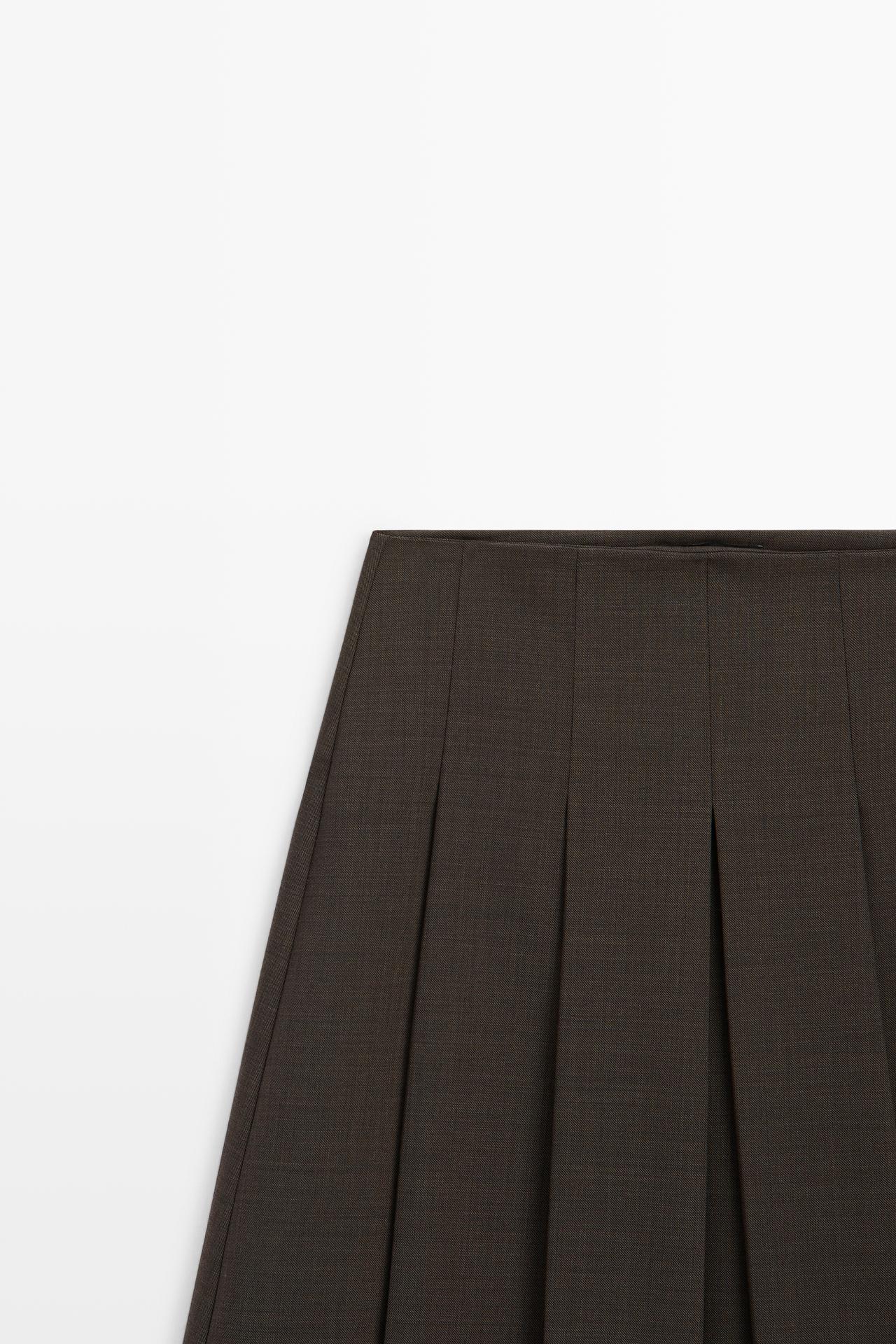 Wool blend pleated mini skirt — Chocolate