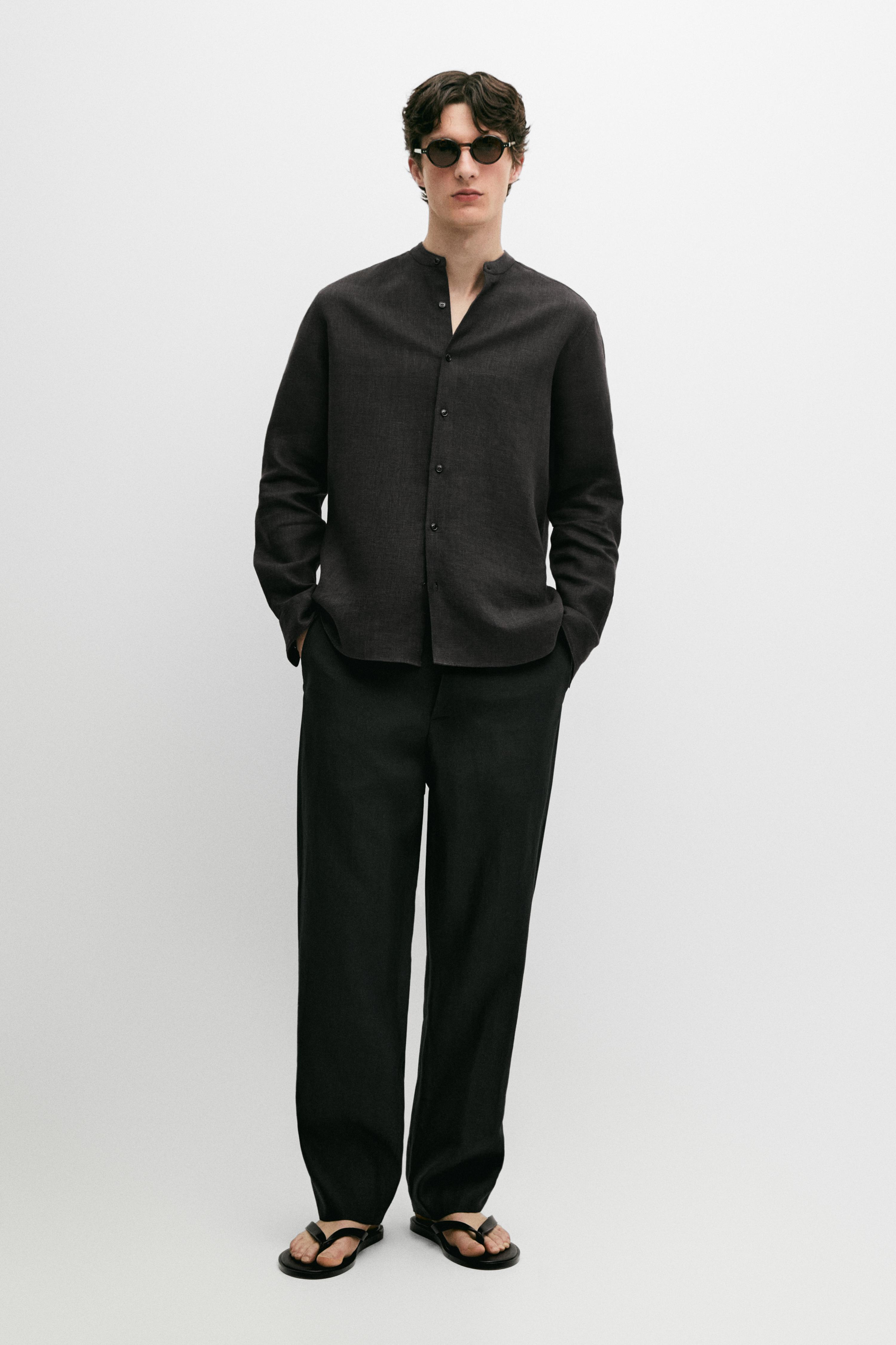 100% linen stand collar shirt Black Shirts | Massimo Dutti 100% linen stand collar shirt Black Shirts | Massimo Dutti