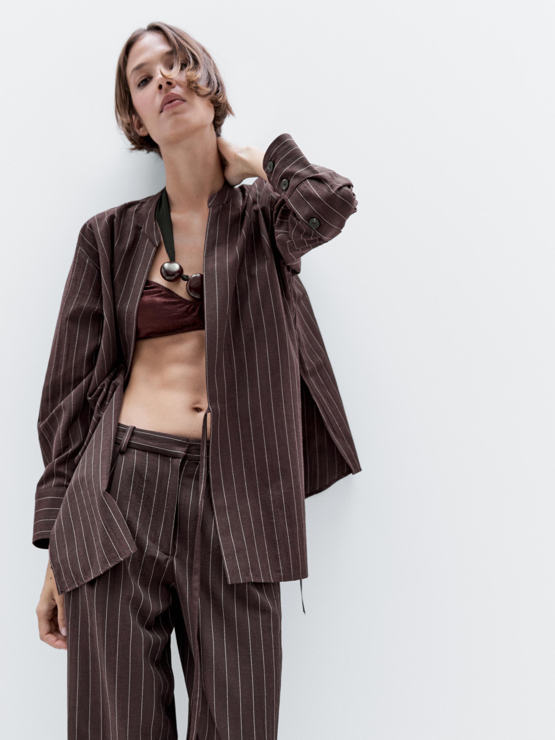 Flowing pinstripe kimono