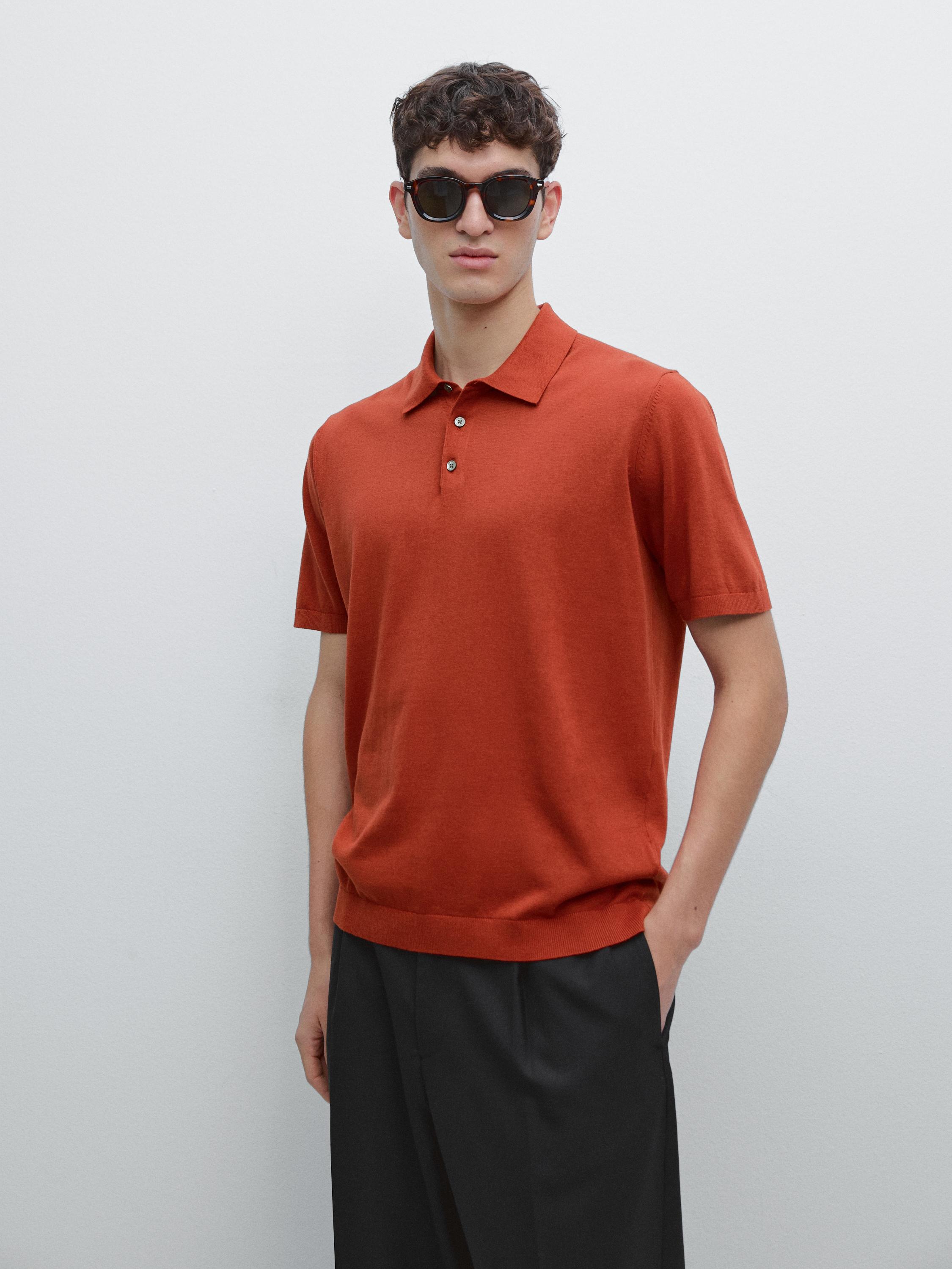 قميص بولو محاك قطن 100% بأكمام قصيرة