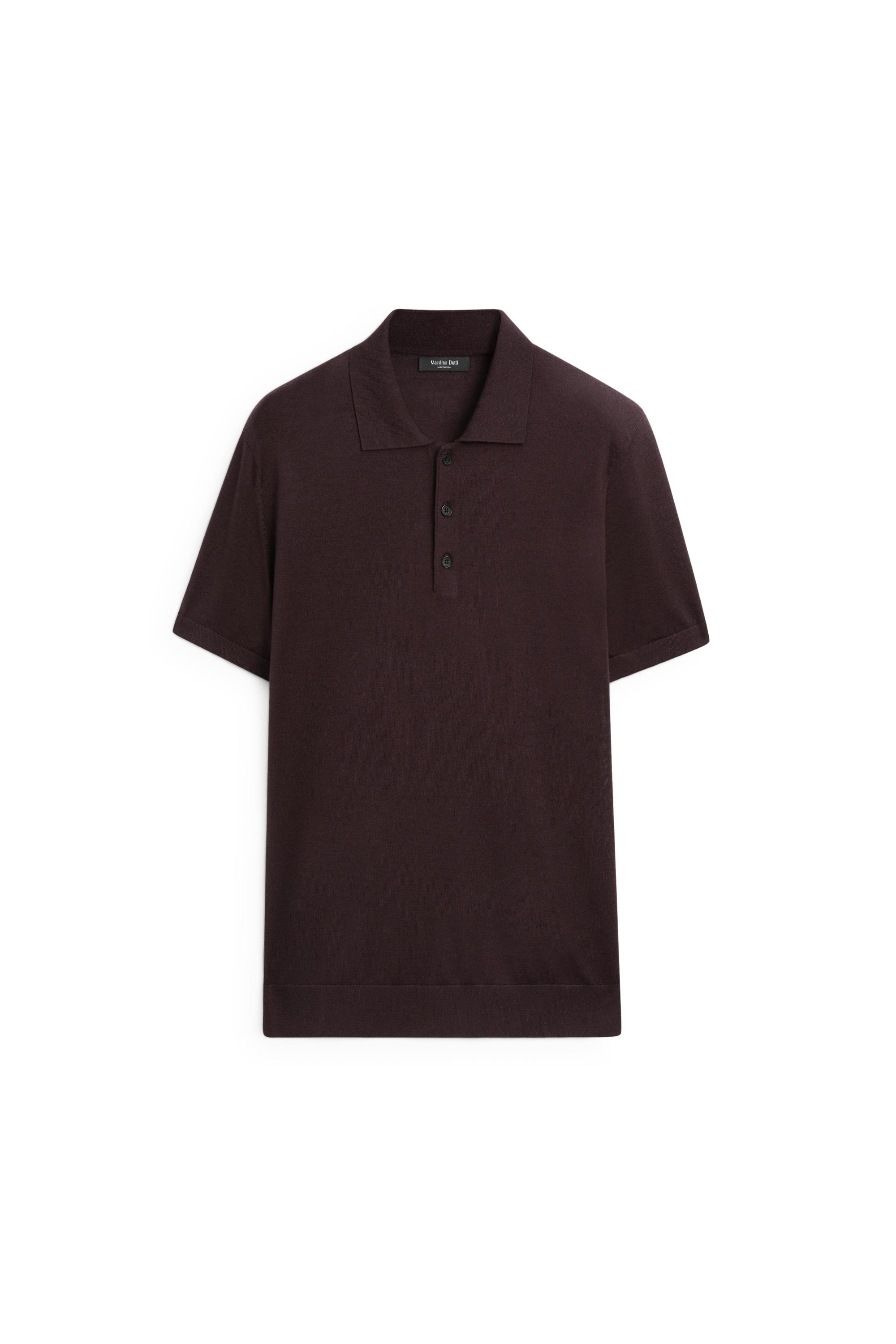 Wool blend knit polo shirt — BURGUNDY