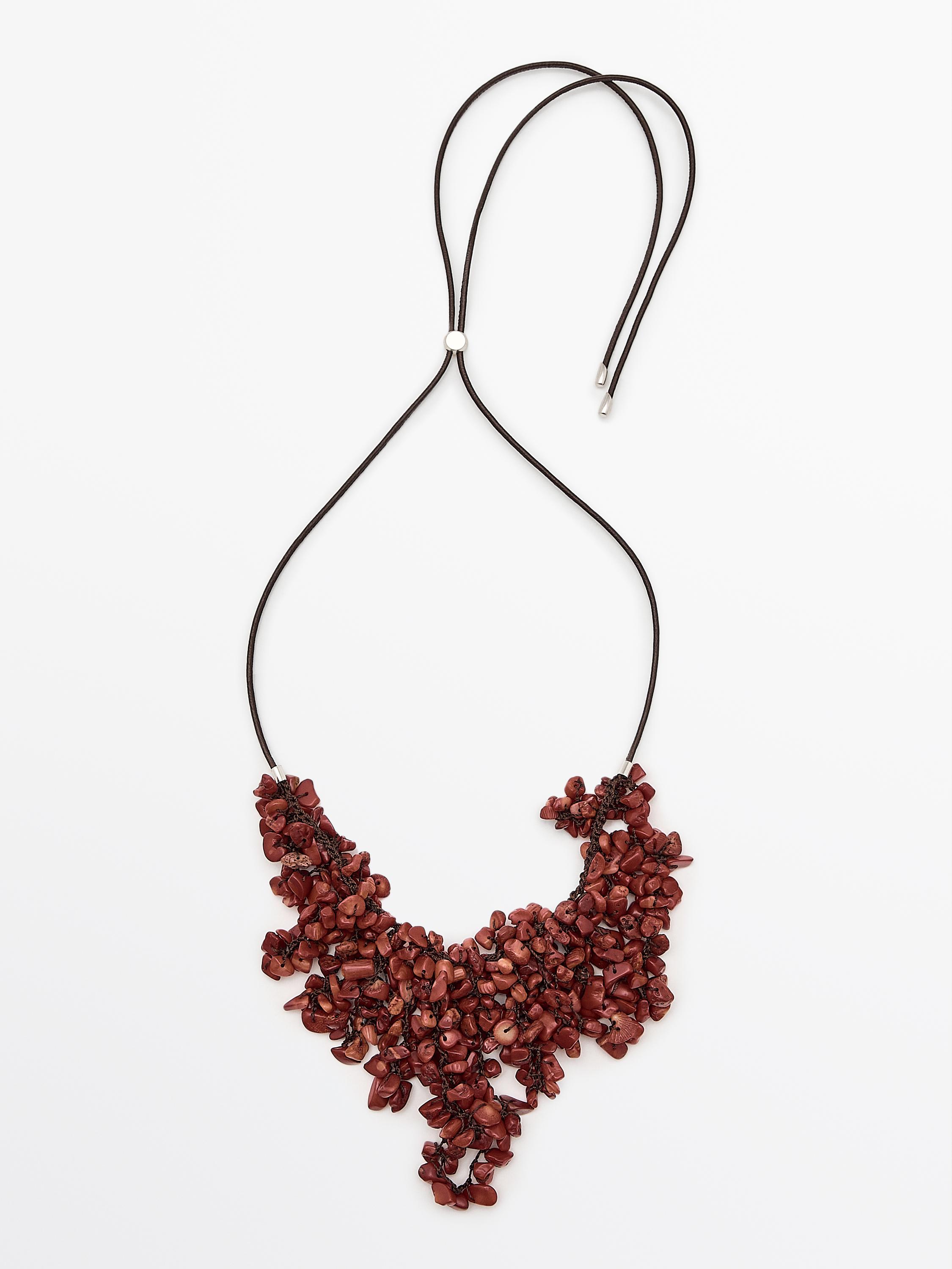 Leather cord stone necklace
