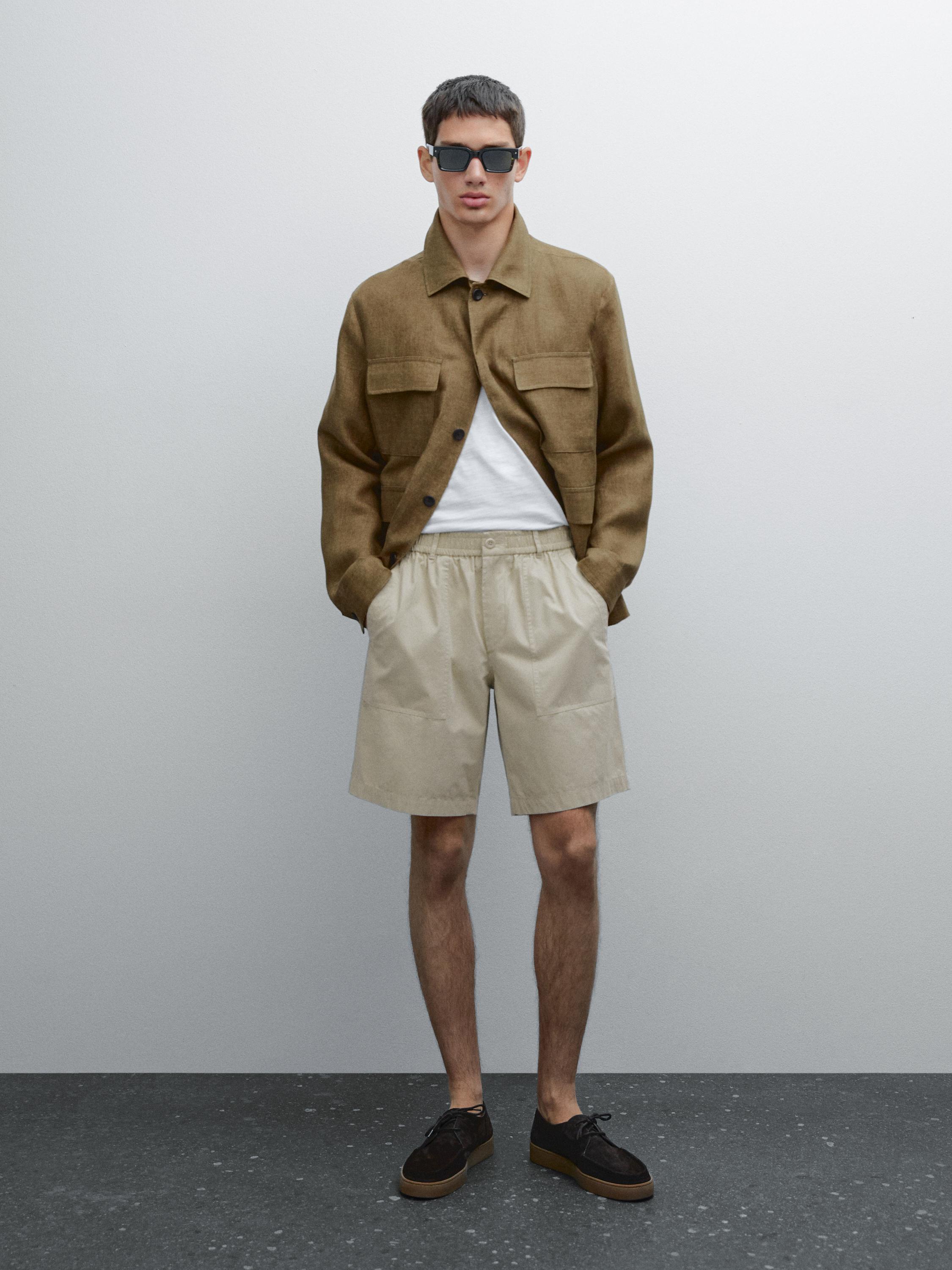 Kokvilnas poplīna Bermudu 'carpenter' stila šorti