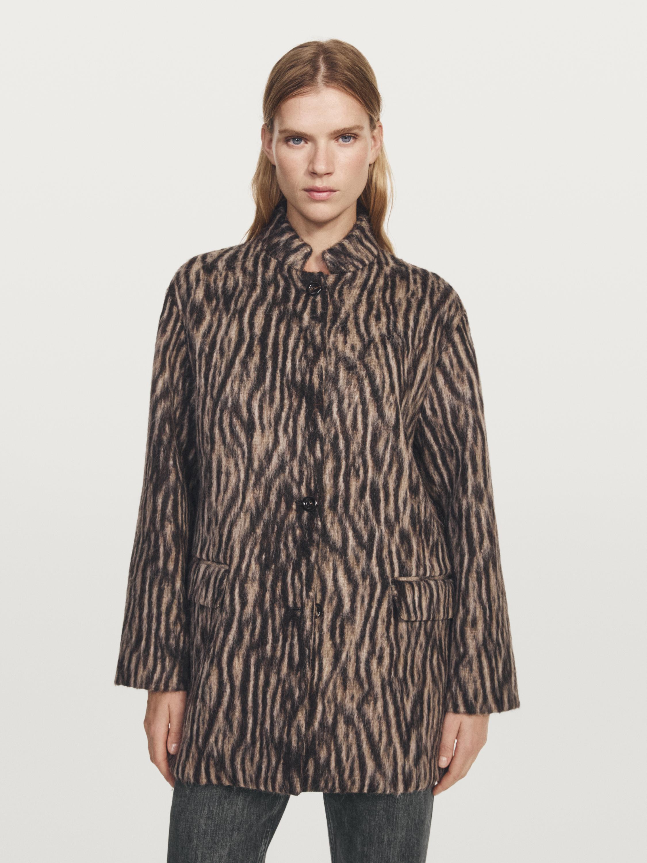Wool blend animal print coat