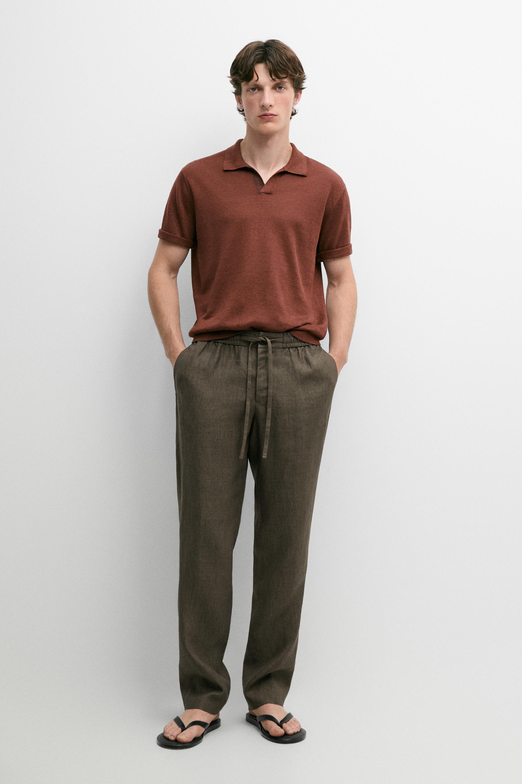 100% linen jogger fit trousers — GREEN MARL