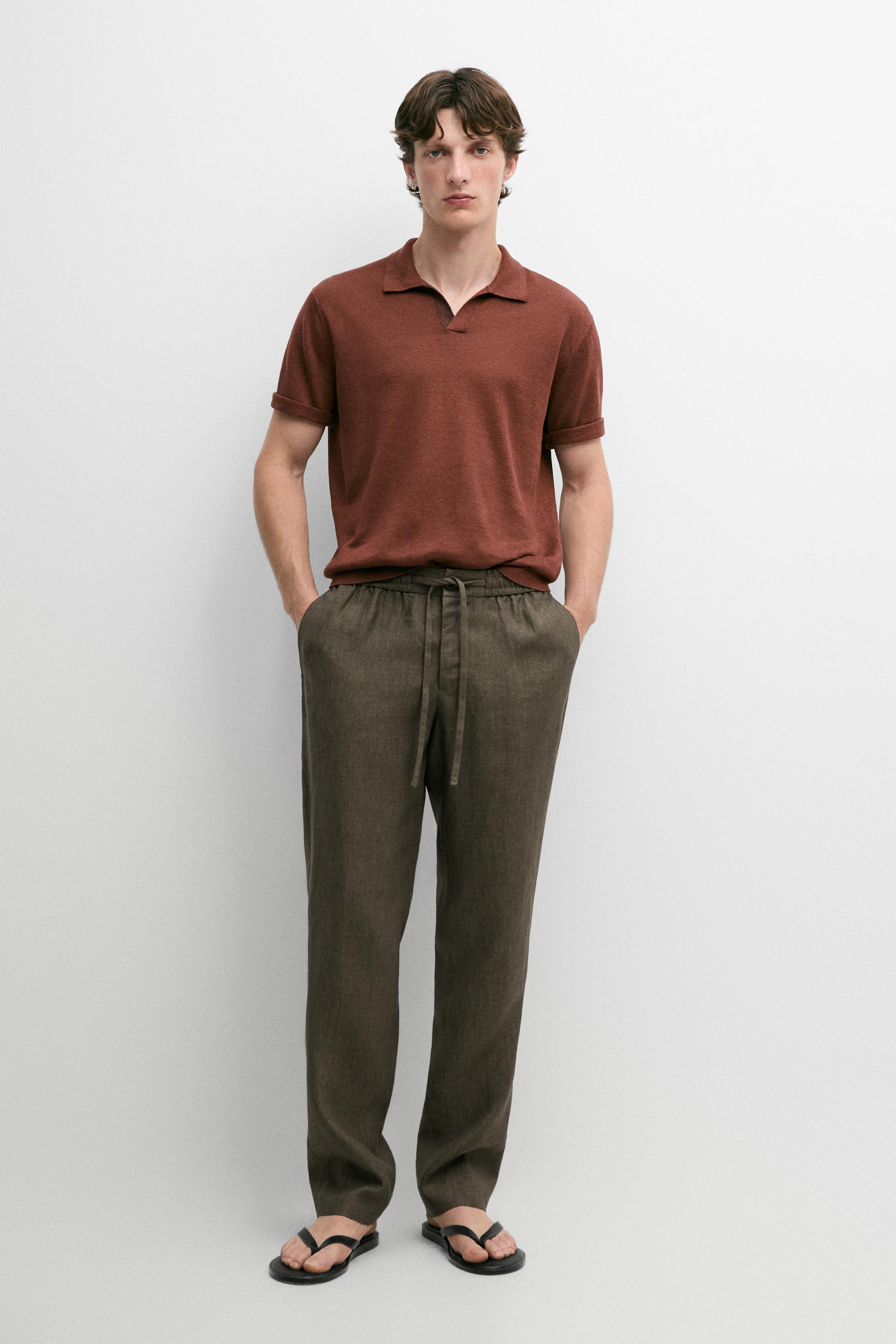 Pantaloni Jogger Fit 100% Lino - Verde Vigoré - Xl - Massimo Dutti - Maschile