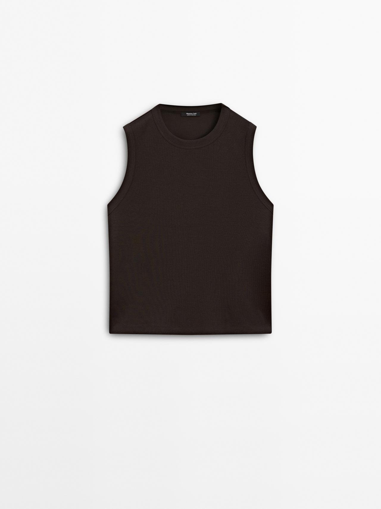 Massimo Dutti - Dame - T-Shirt I Merceriseret Bomuld Med Rund Hals - Brændt - S
