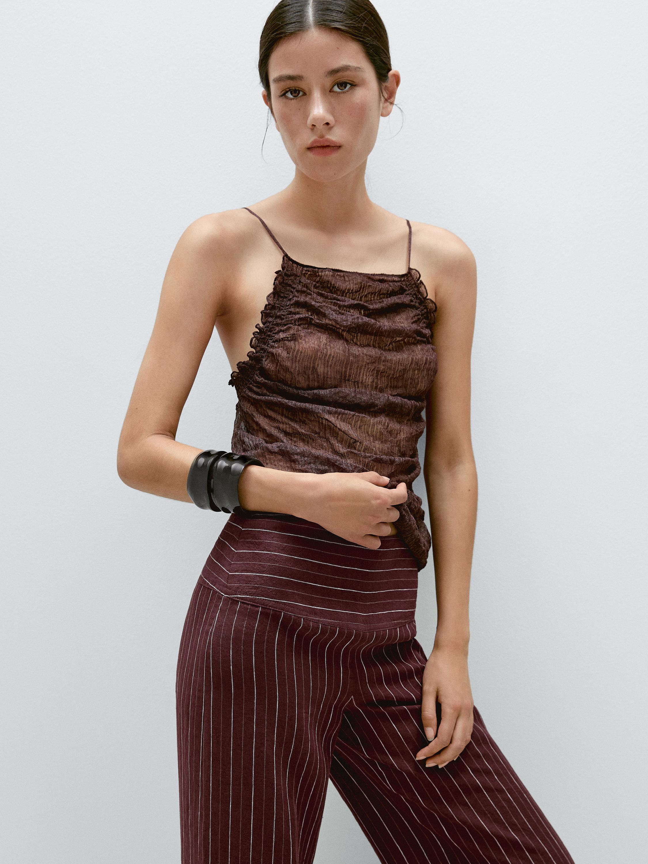 Pantalon large lin taille haute