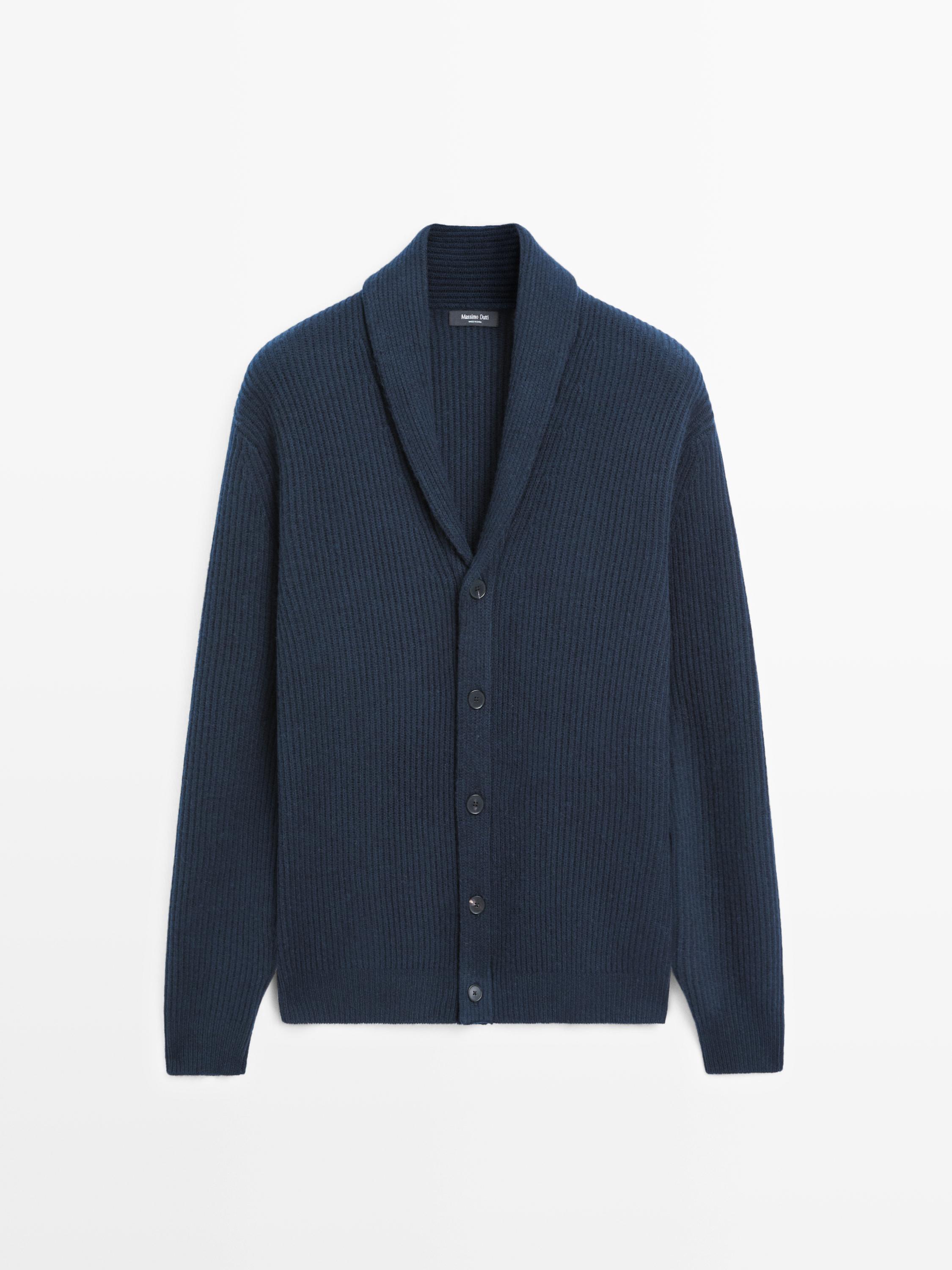 Knit wool blend cardigan with collar