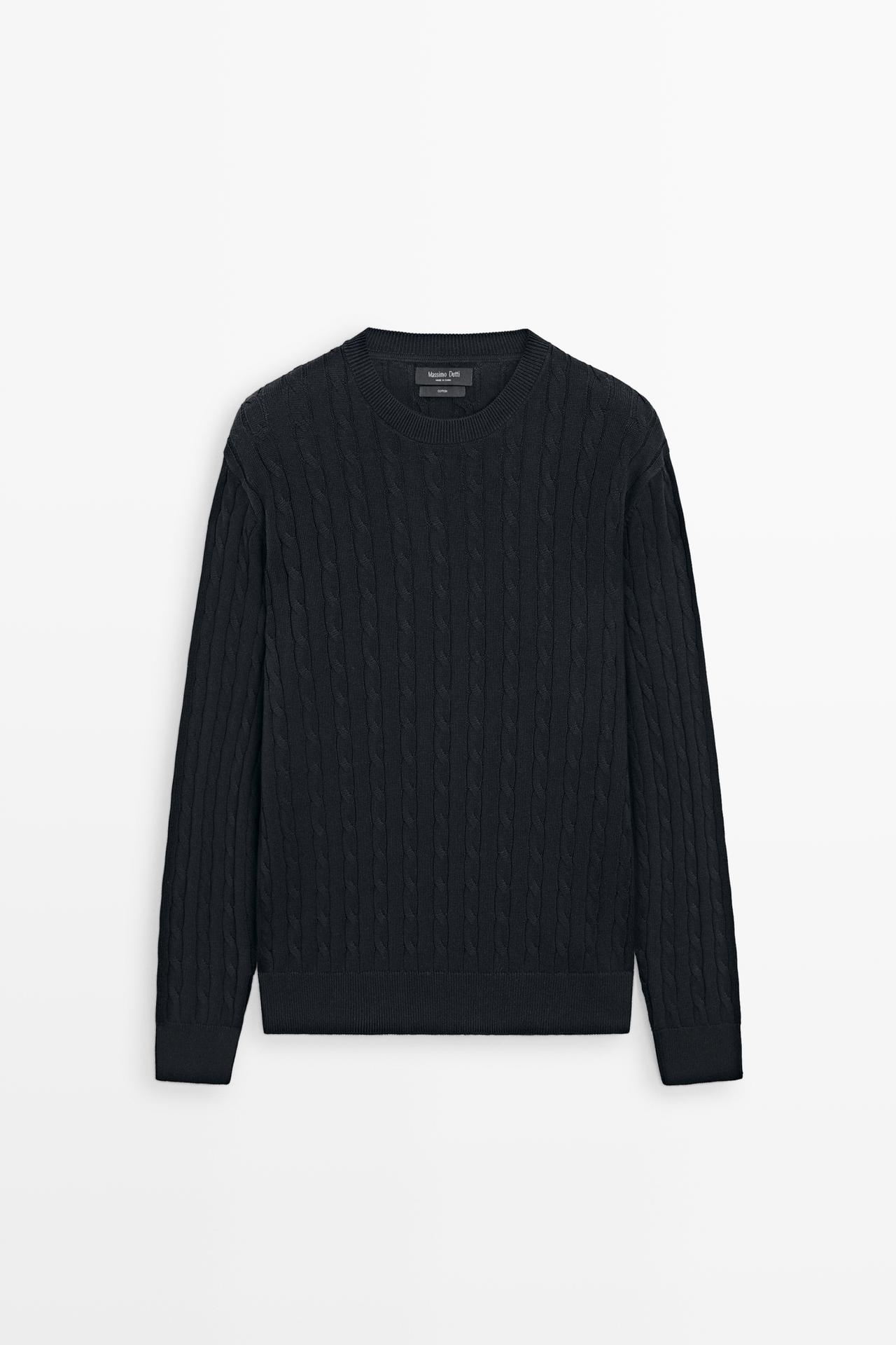Cable-knit round neck sweater — NAVY BLUE