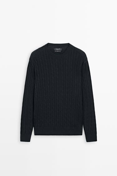 Cable-knit round neck sweater — NAVY BLUE 2