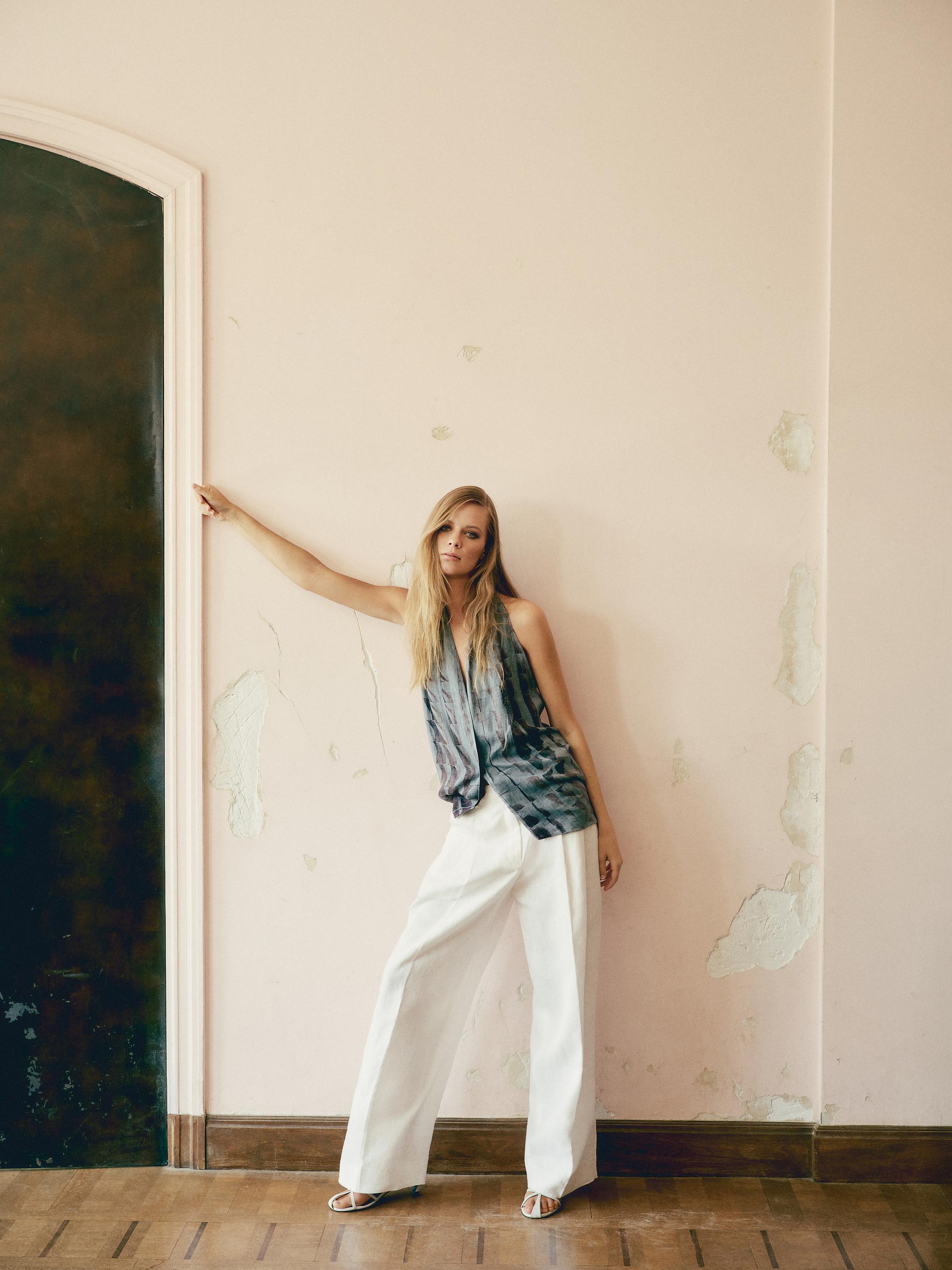Print top with surplice neckline