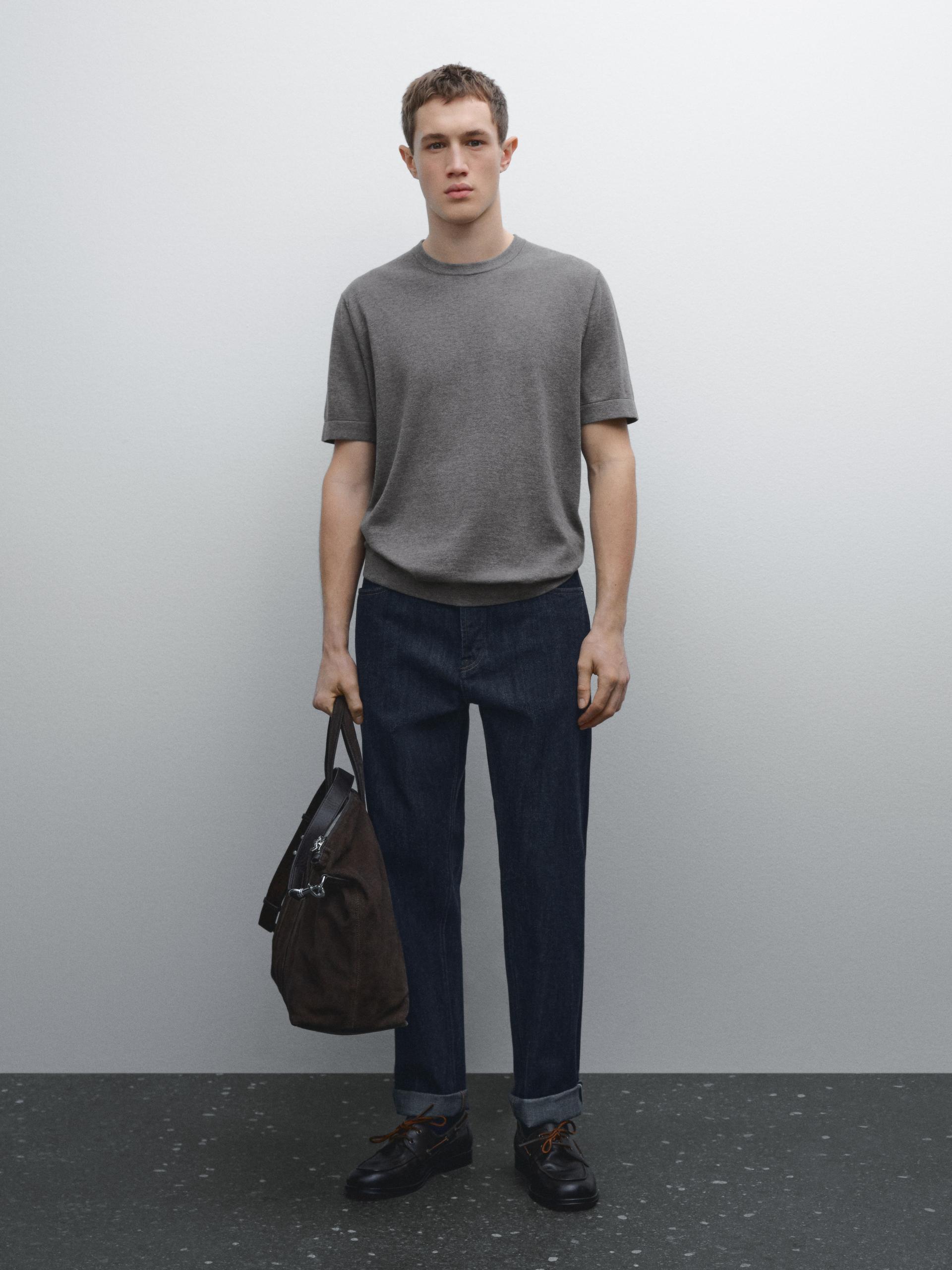 T-Shirt À Manches Courtes 100 % Coton - Gris Moyen - Xl - Massimo Dutti - Homme