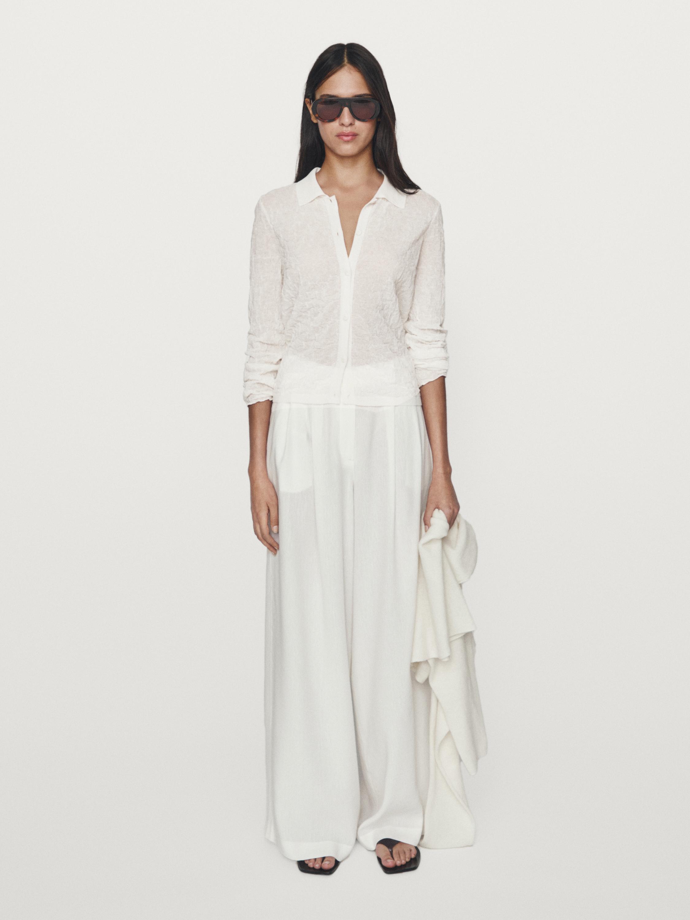 Textured knit cotton blend cardigan