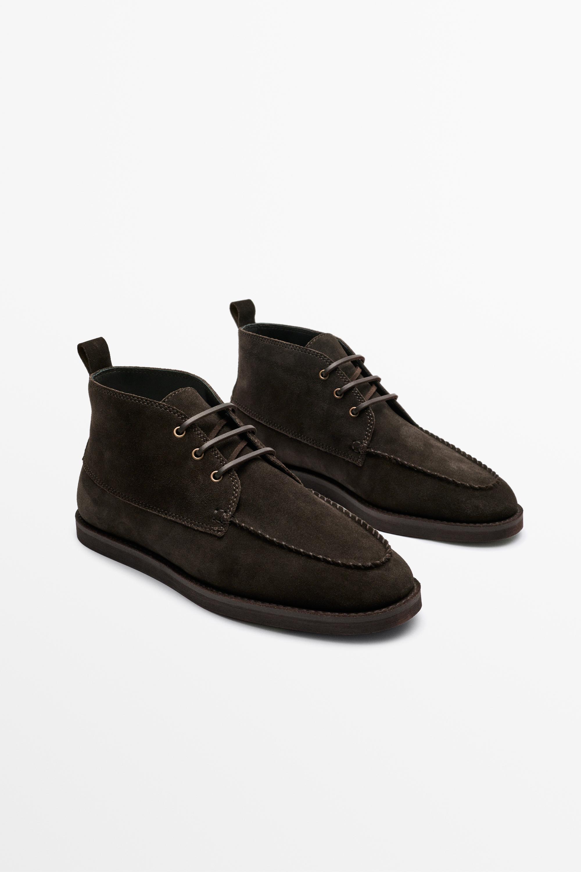 Split Suede Leather Ankle Boot with Contrast Stitching