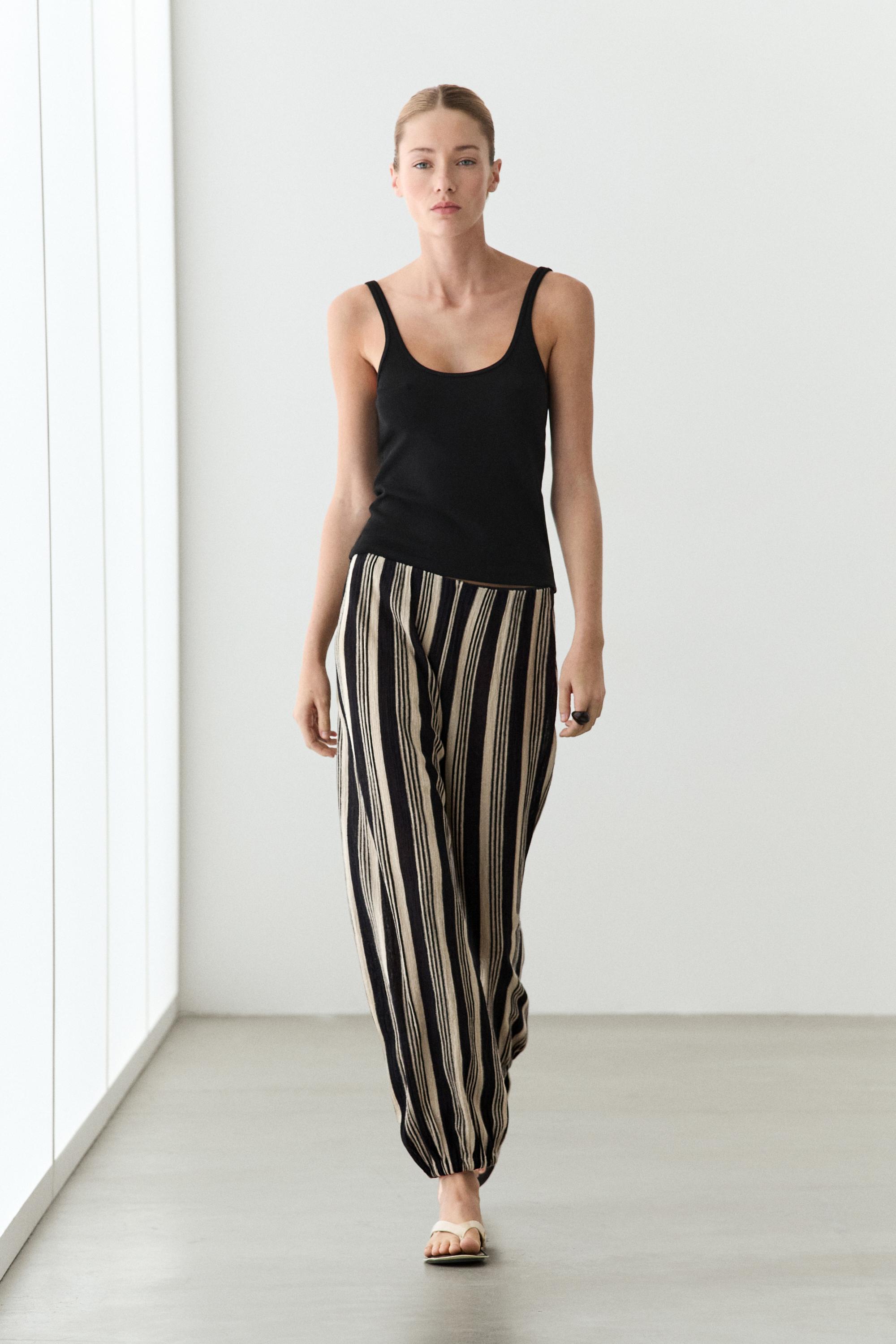 Strappy cotton blend top — BLACK