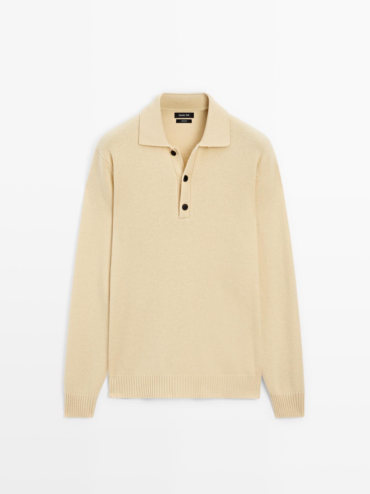 Massimo Dutti - Herre - Polotrøje I Strik Af 100 % Uld - Gul - L