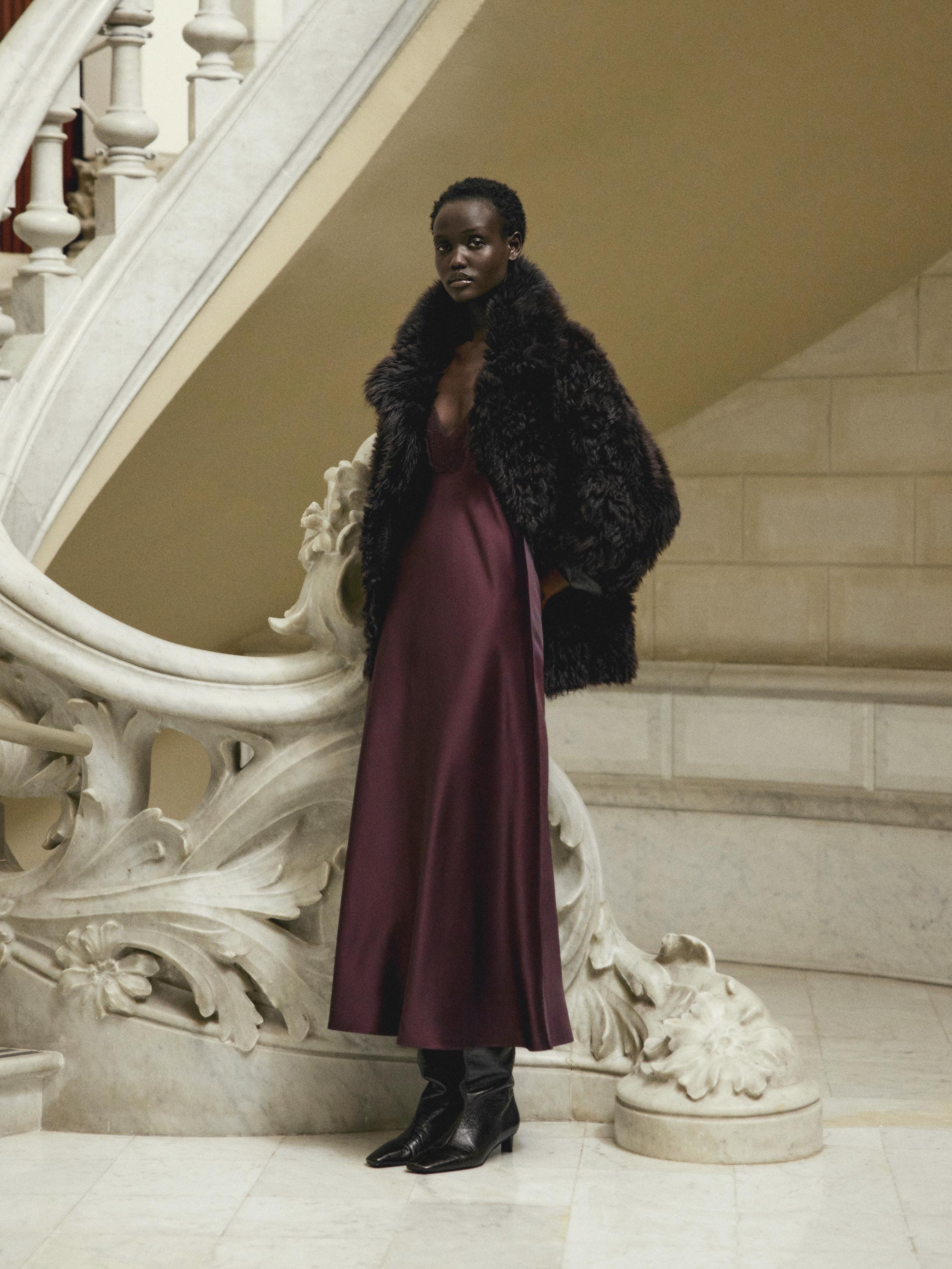 Flowing midi slip dress — BURGUNDY