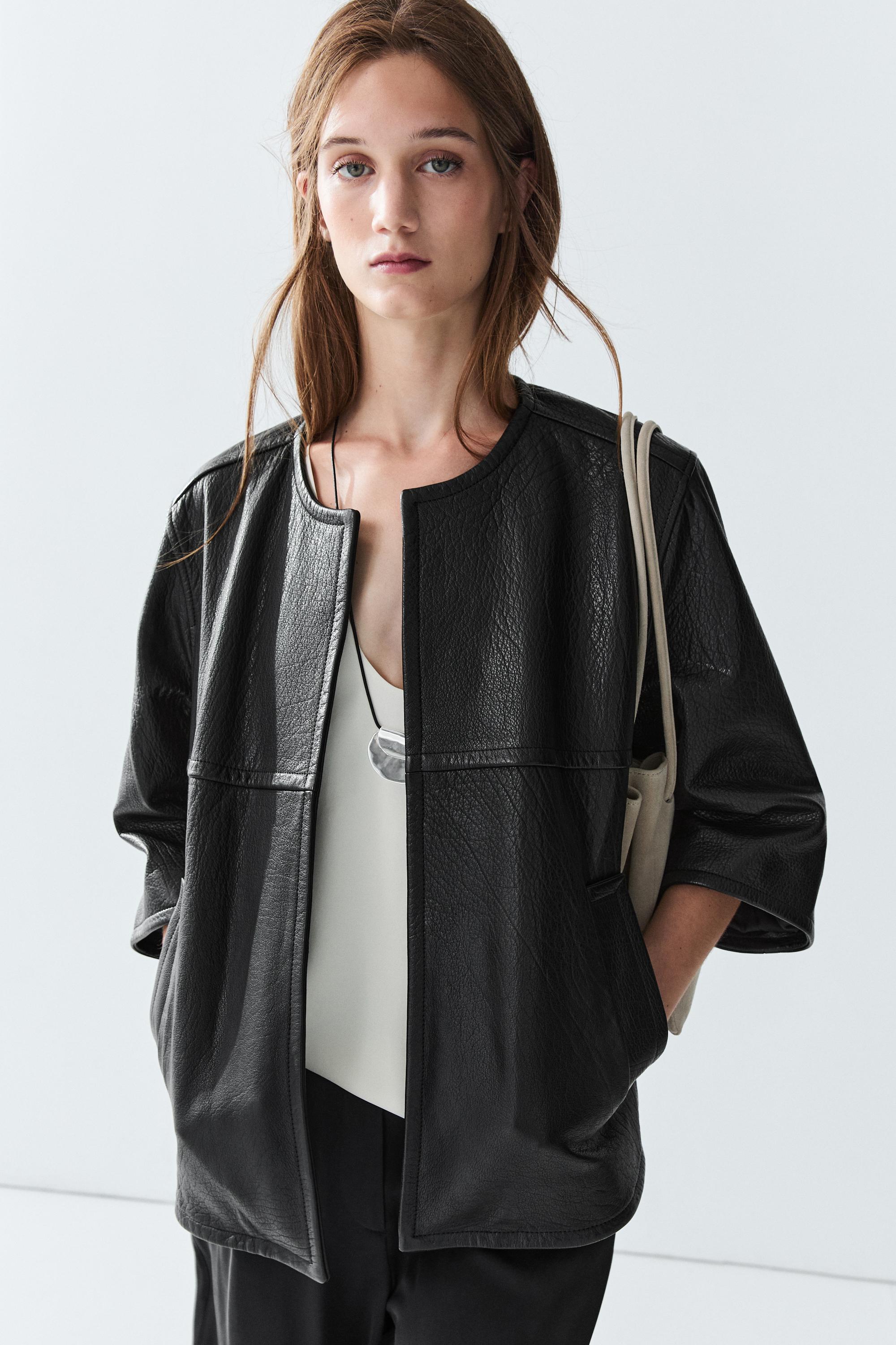 Cropped nappa leather jacket — BLACK