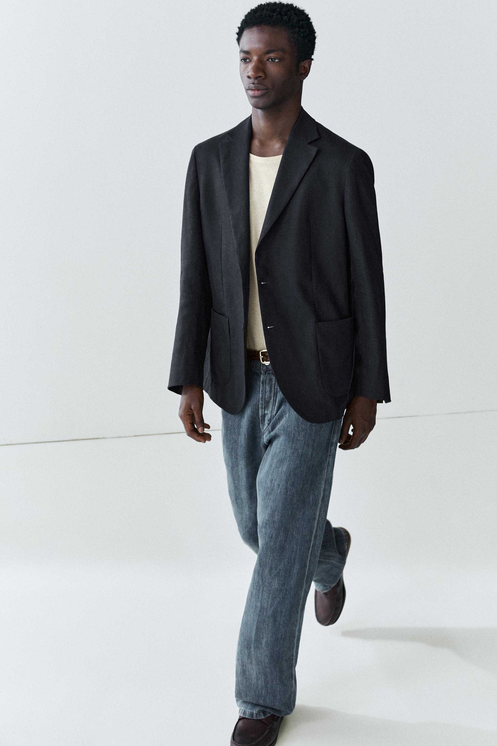100% linen suit blazer — NAVY BLUE