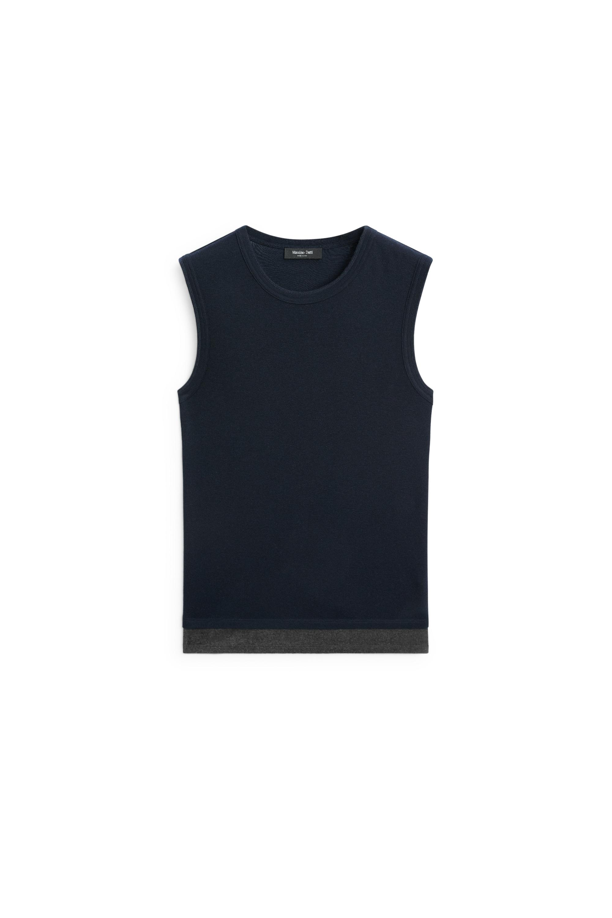 Wool blend double-layer T-shirt — NAVY BLUE