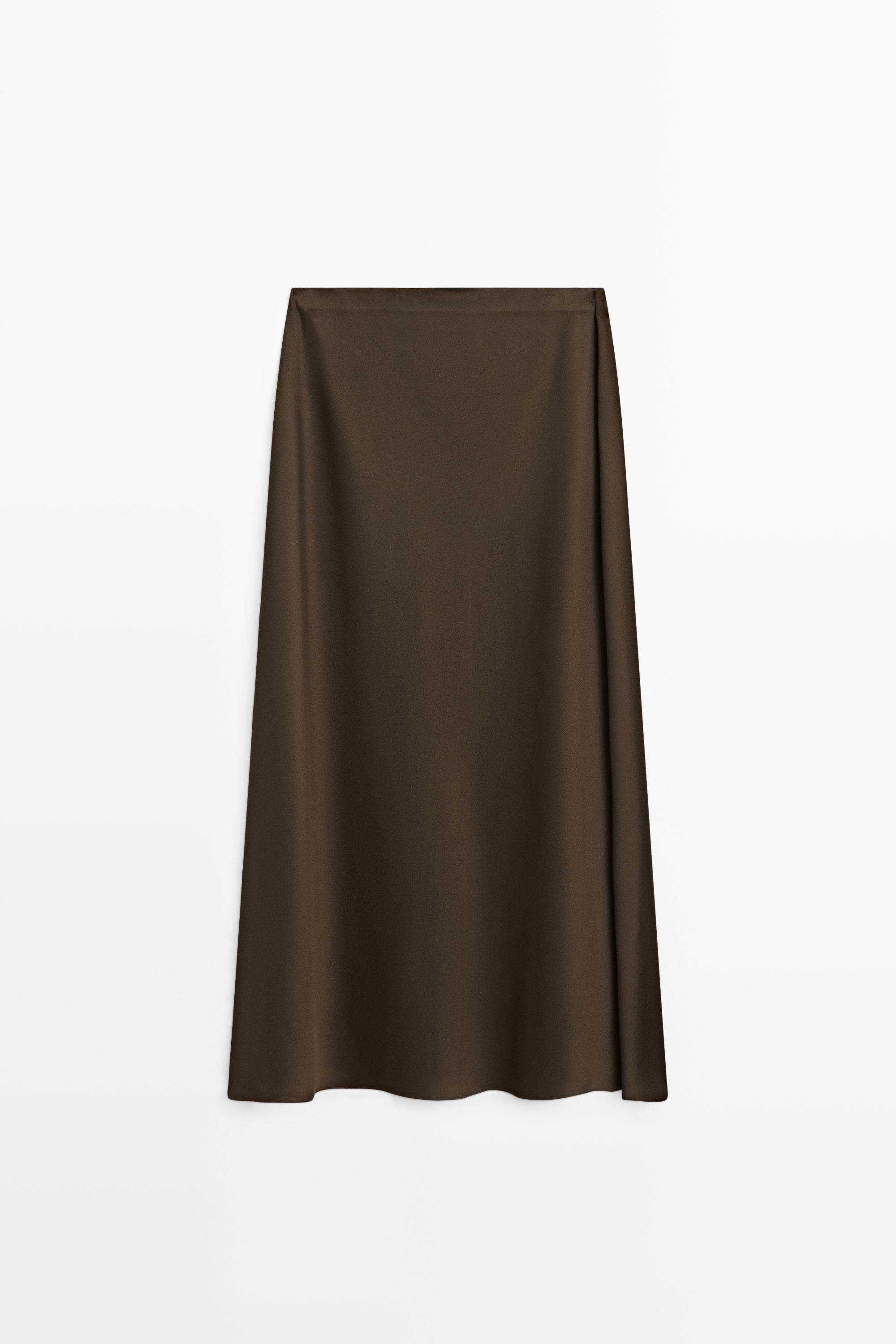 Flowing satin skirt — BROWN