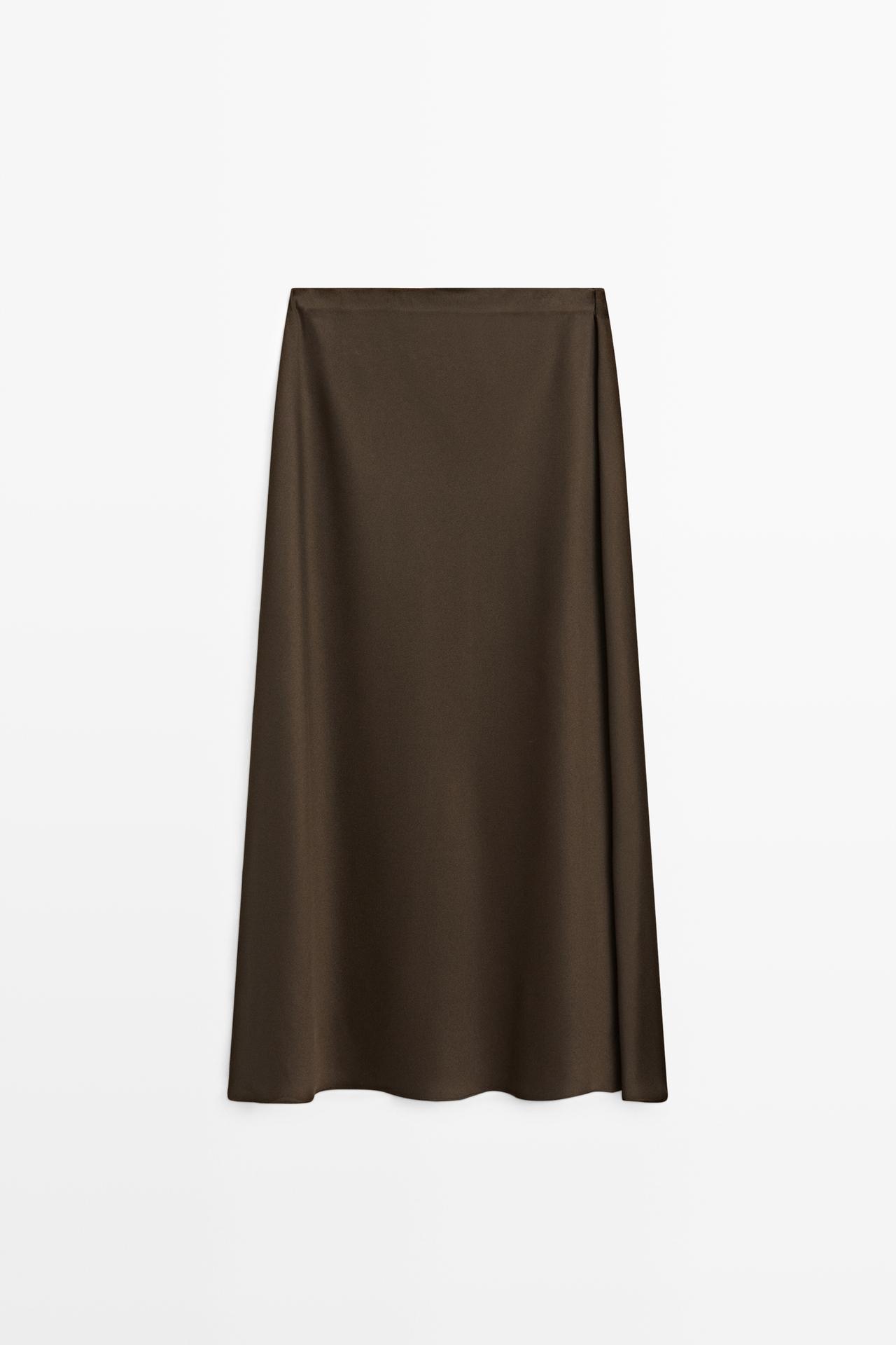 Flowing satin skirt — BROWN