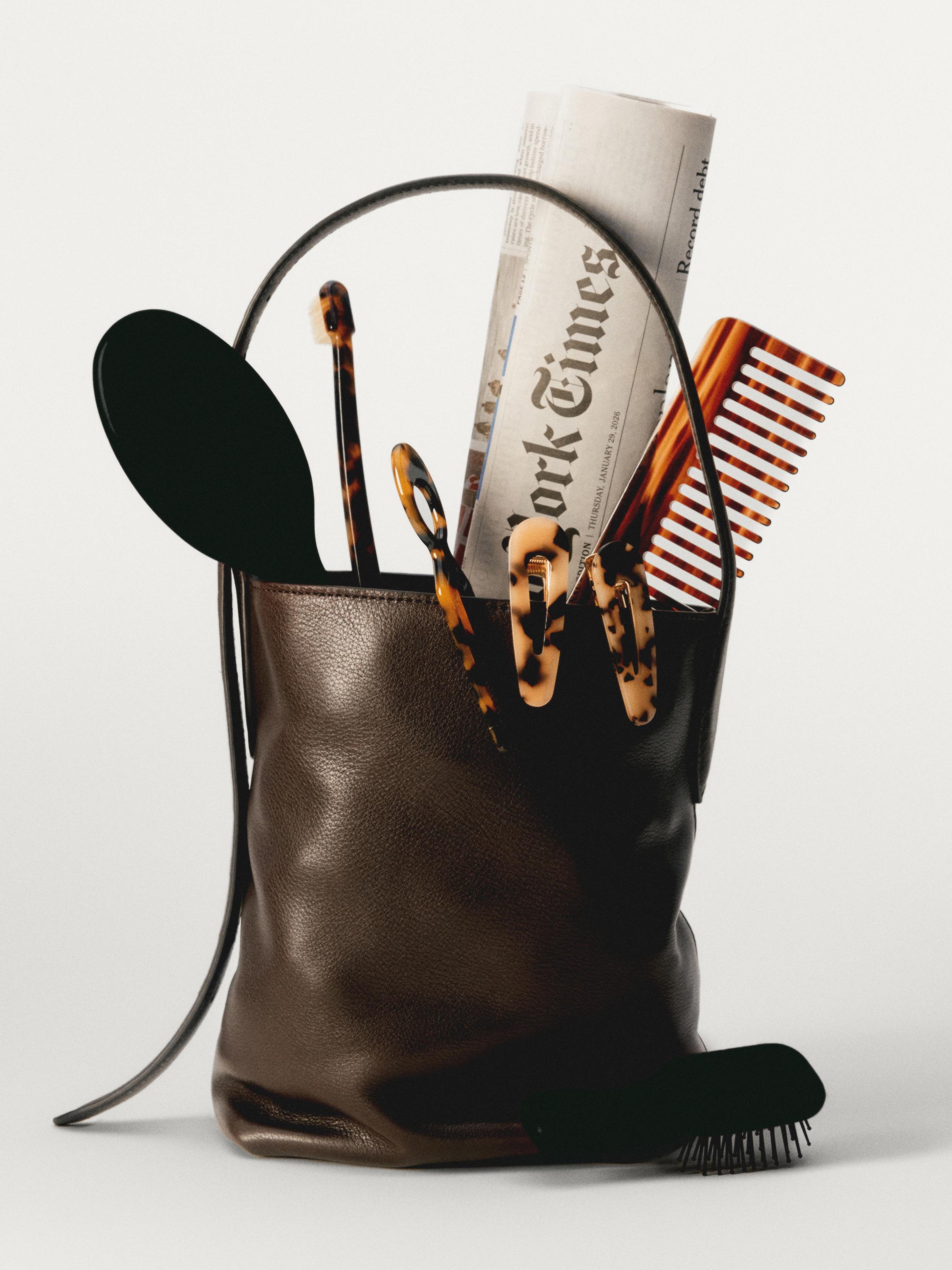 Nappa leather mini bucket bag — BROWN
