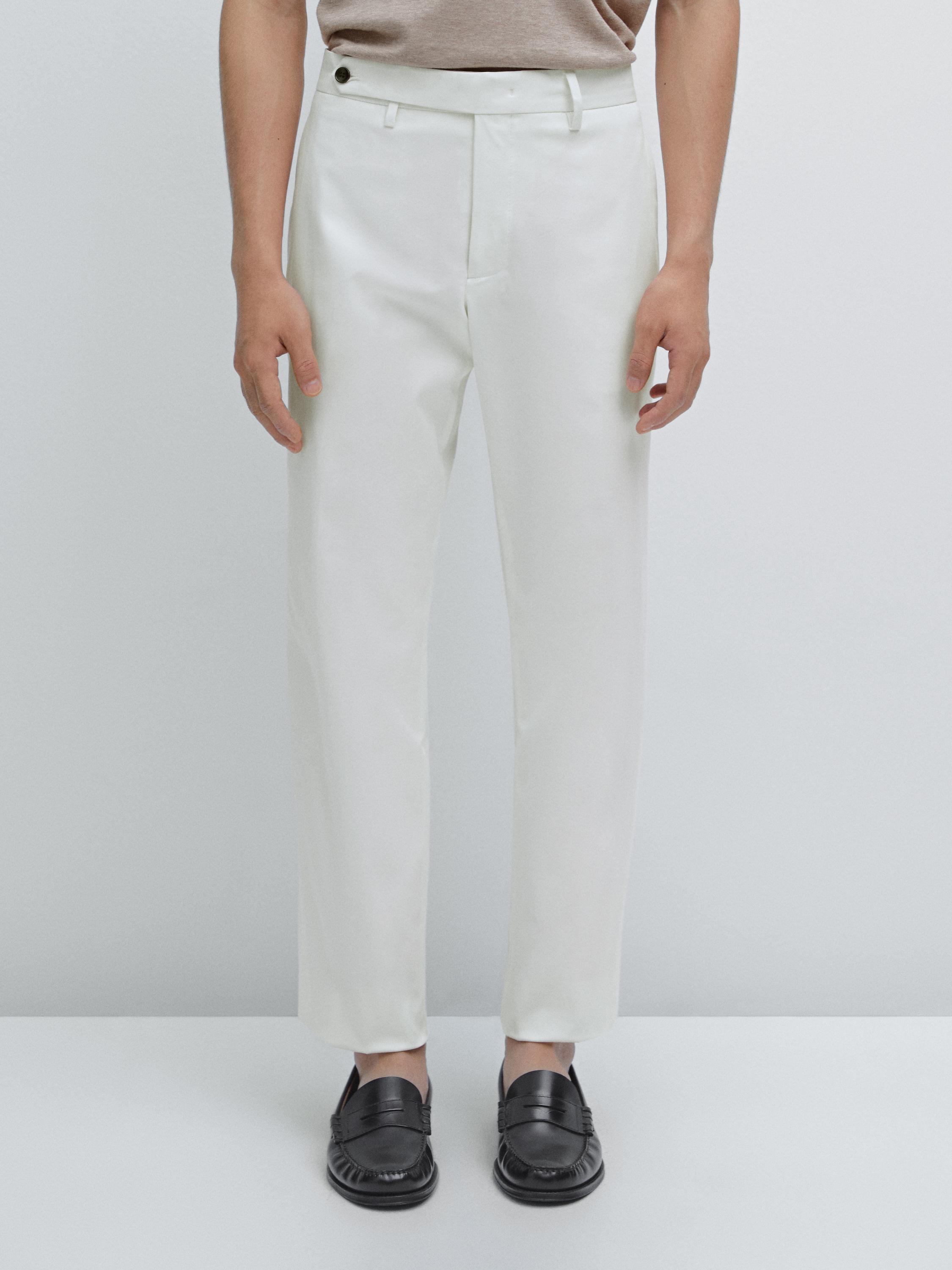 Cotton blend slim fit trousers