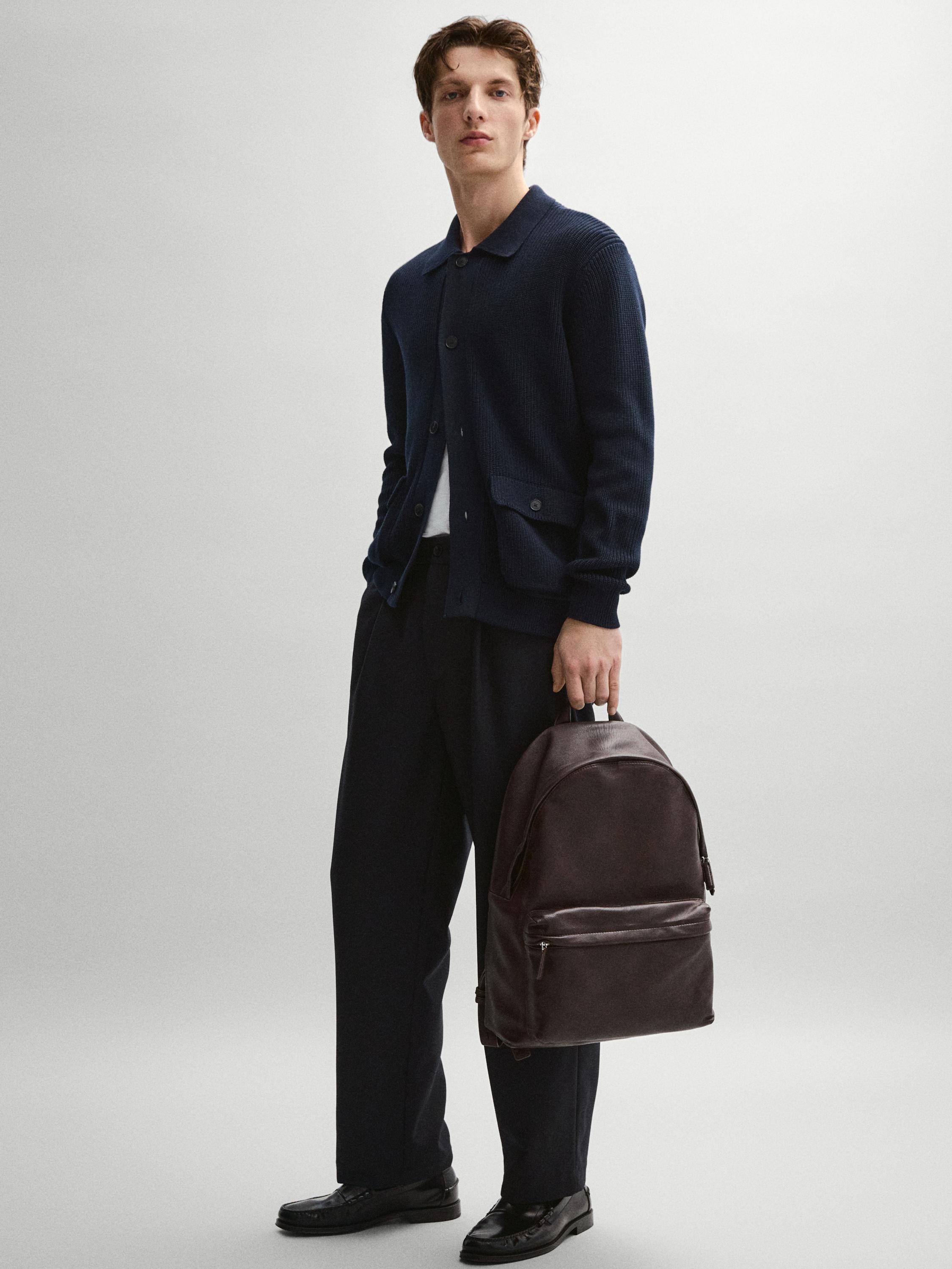 Nappa leather backpack with zip — BROWN