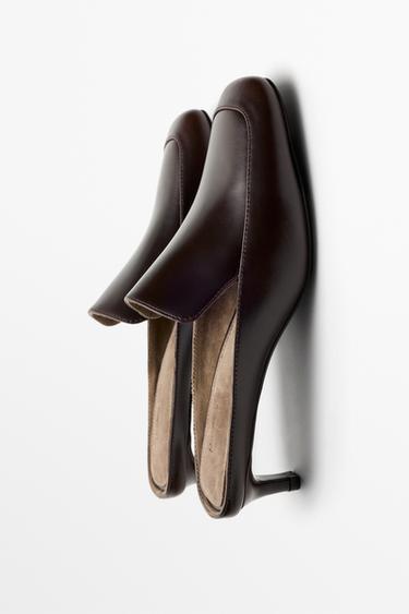 Heeled leather canvas loafer — BROWN 4