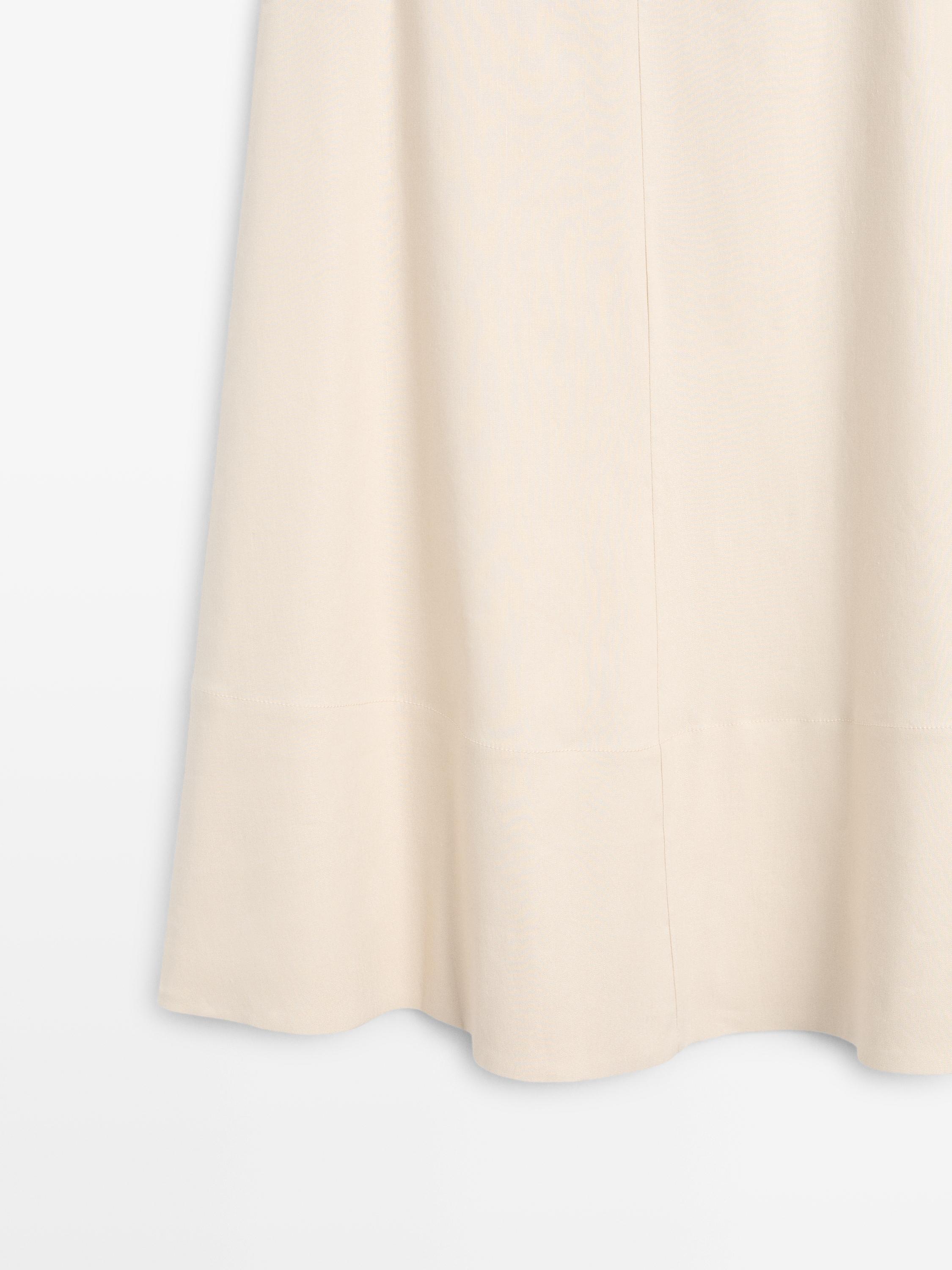 Linen blend flared skirt with pocket — CREAM
