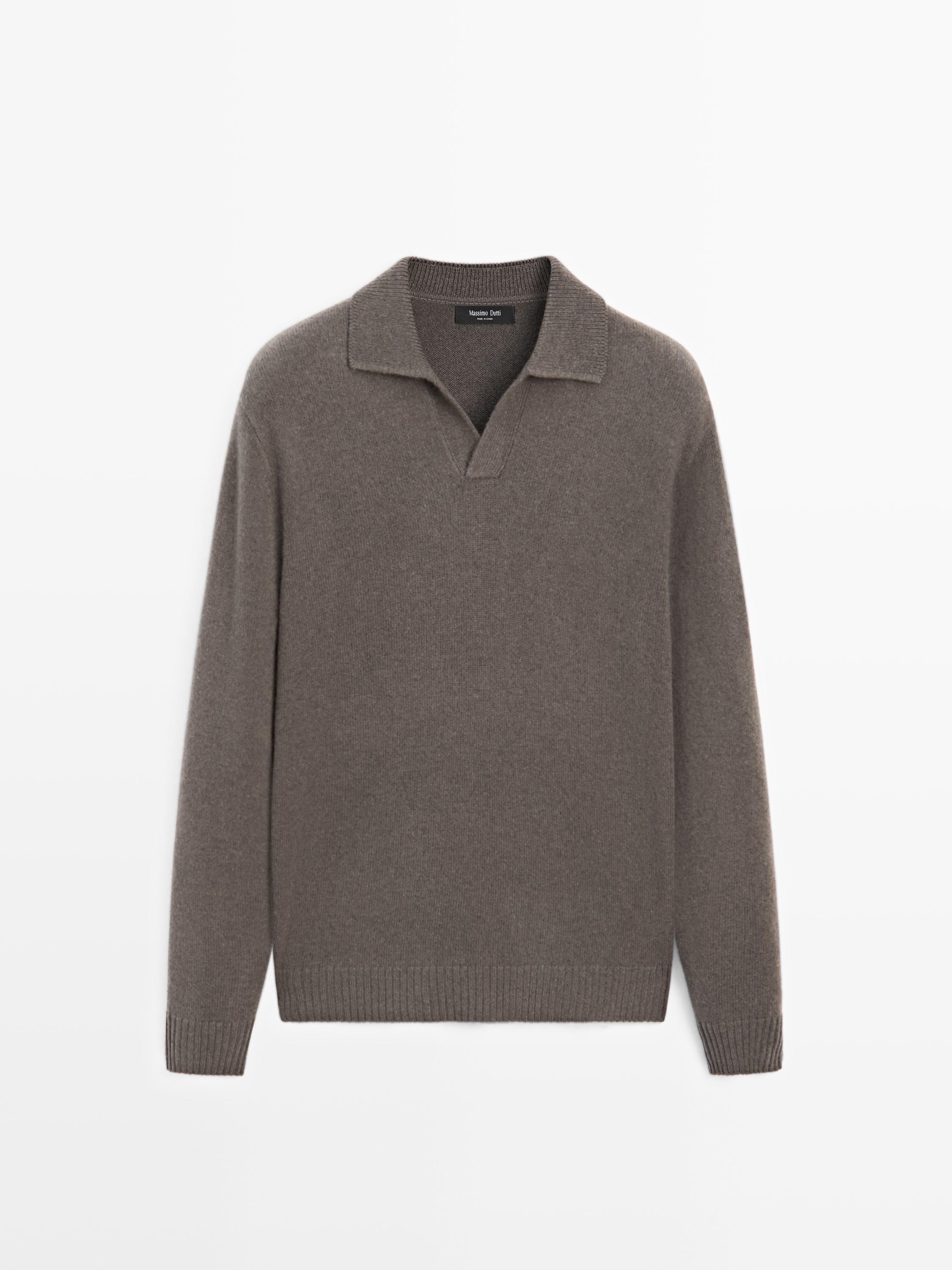 Wool blend V-neck polo sweater