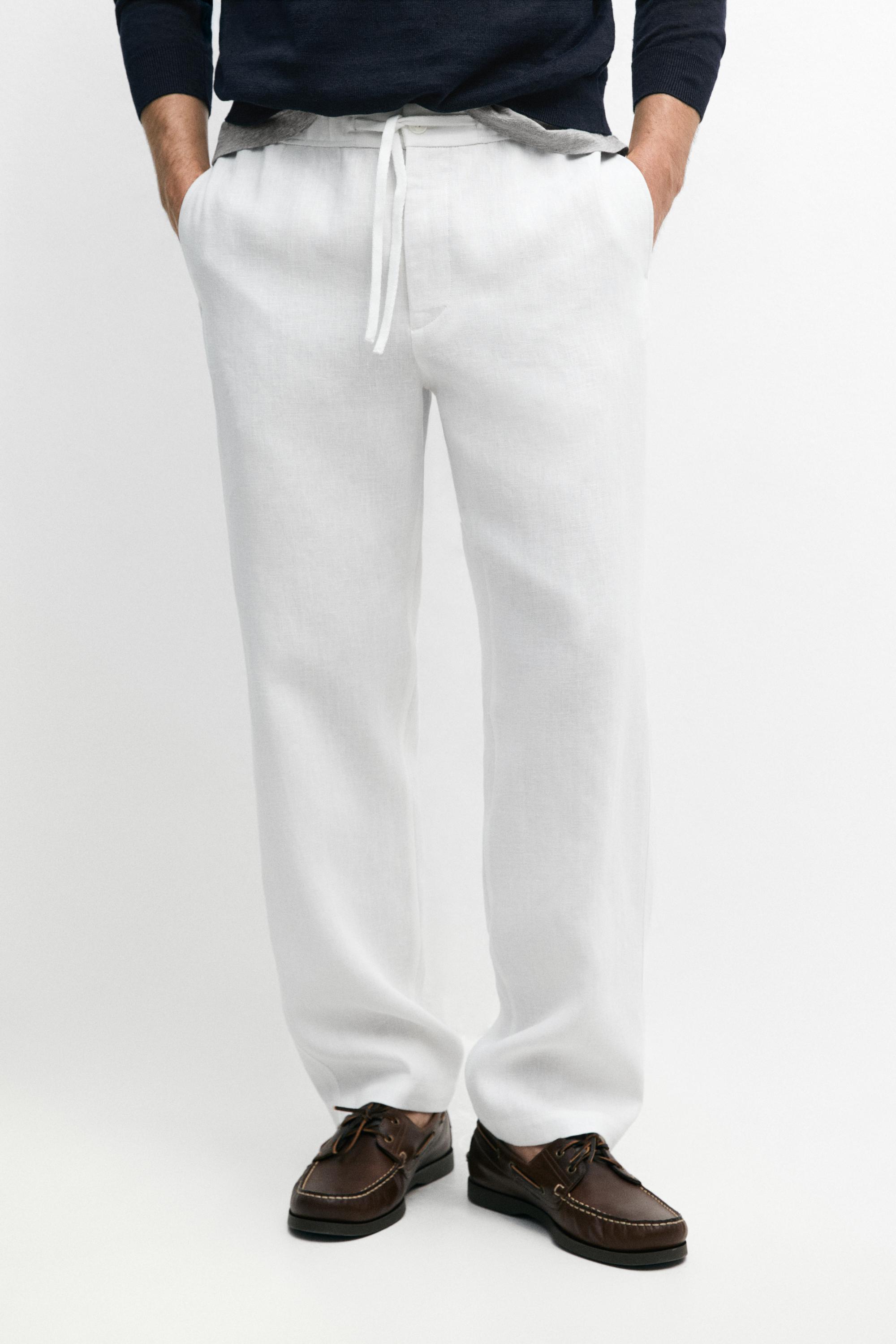 Linen jogger fit pants — WHITE