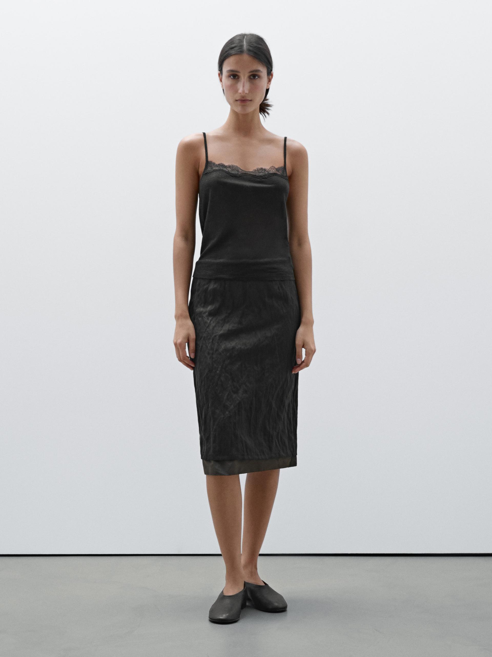 Jupe Double Tissu Texturé - Noir - 42 - Massimo Dutti - Femme