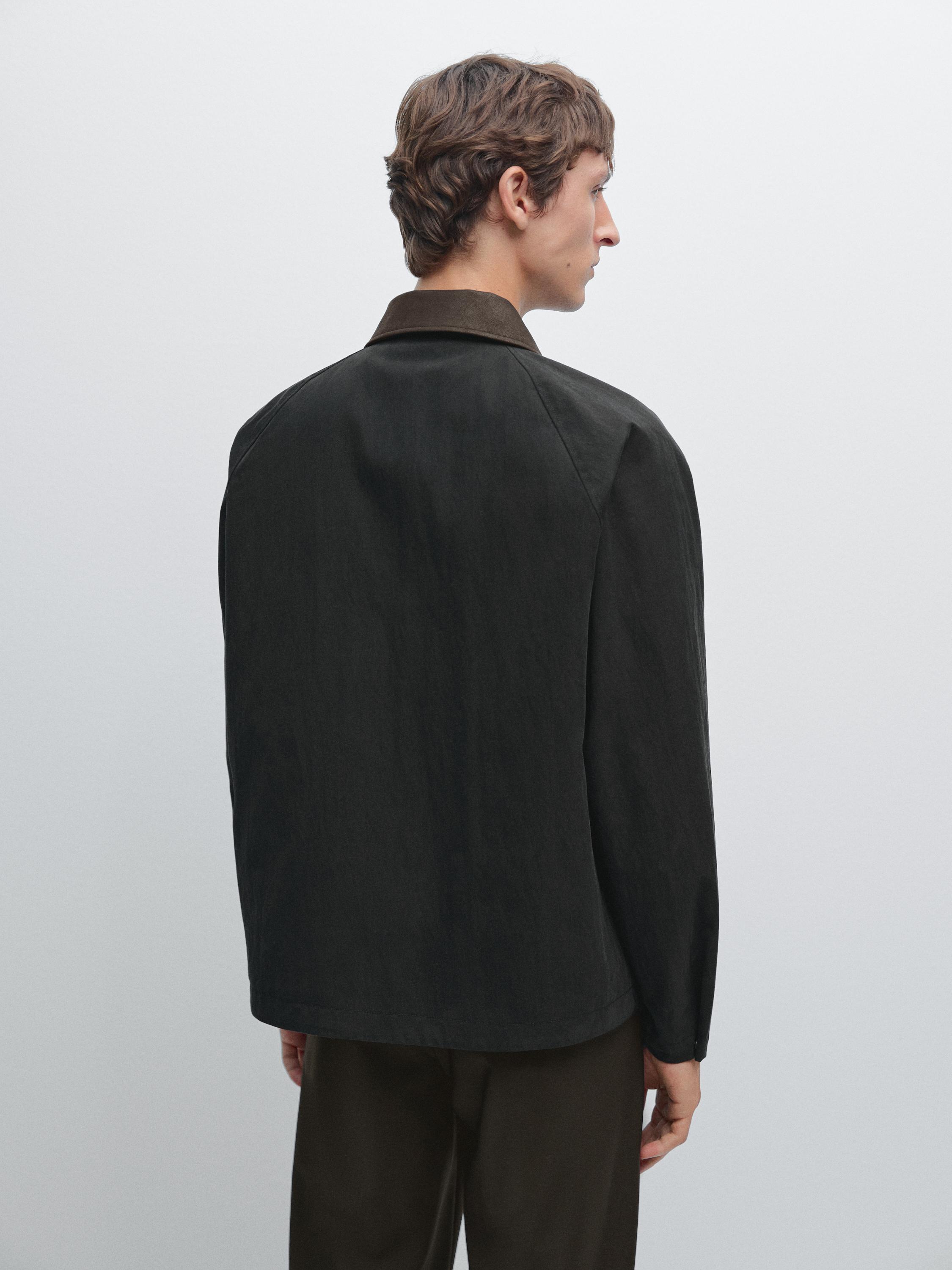 Jacket with leather collar detail