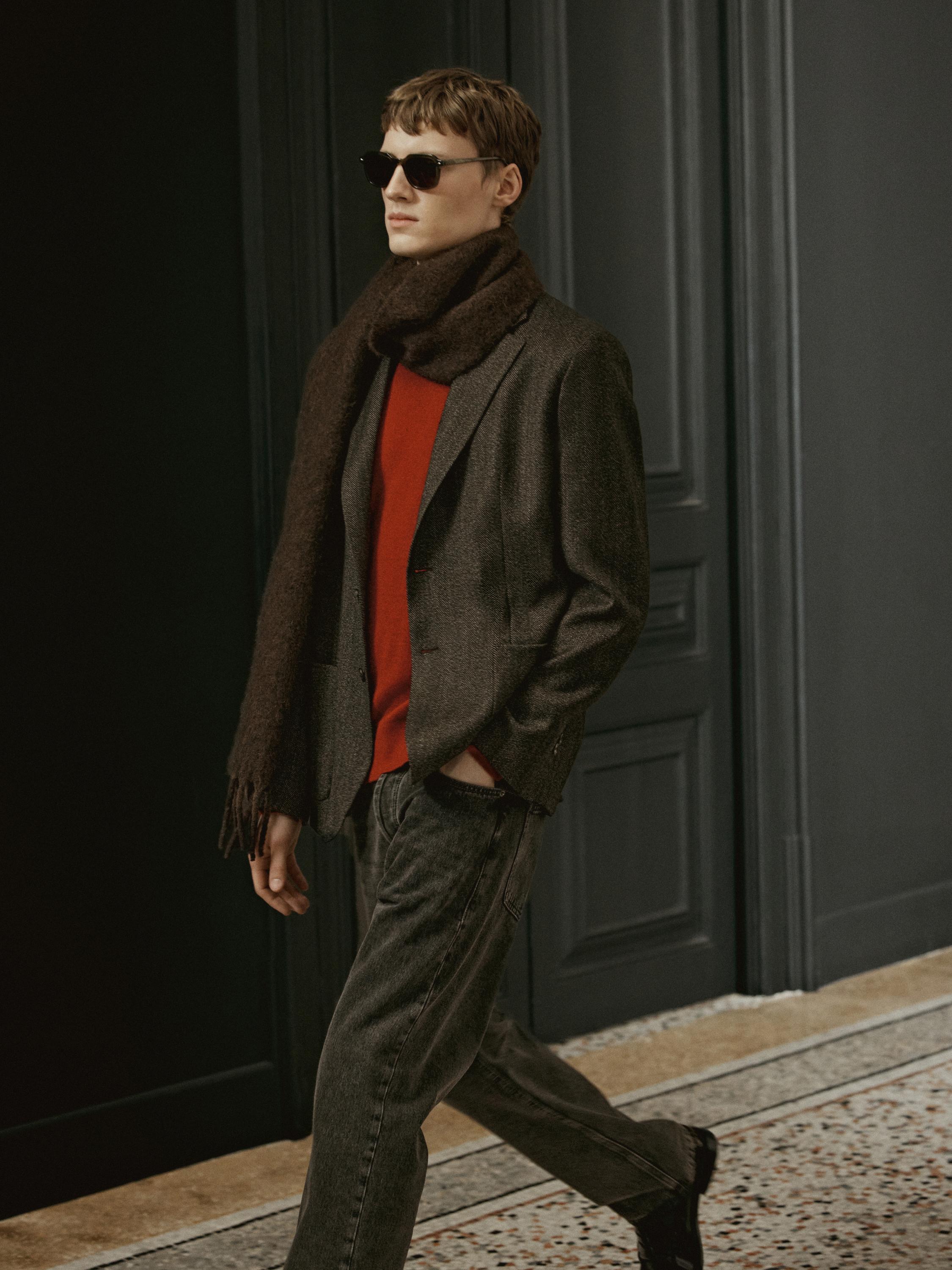 Herringbone wool blend blazer — CHARCOAL