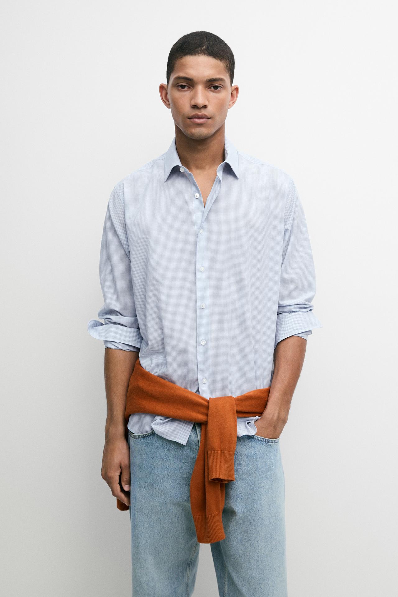 100% cotton regular fit plaid shirt — BLUE