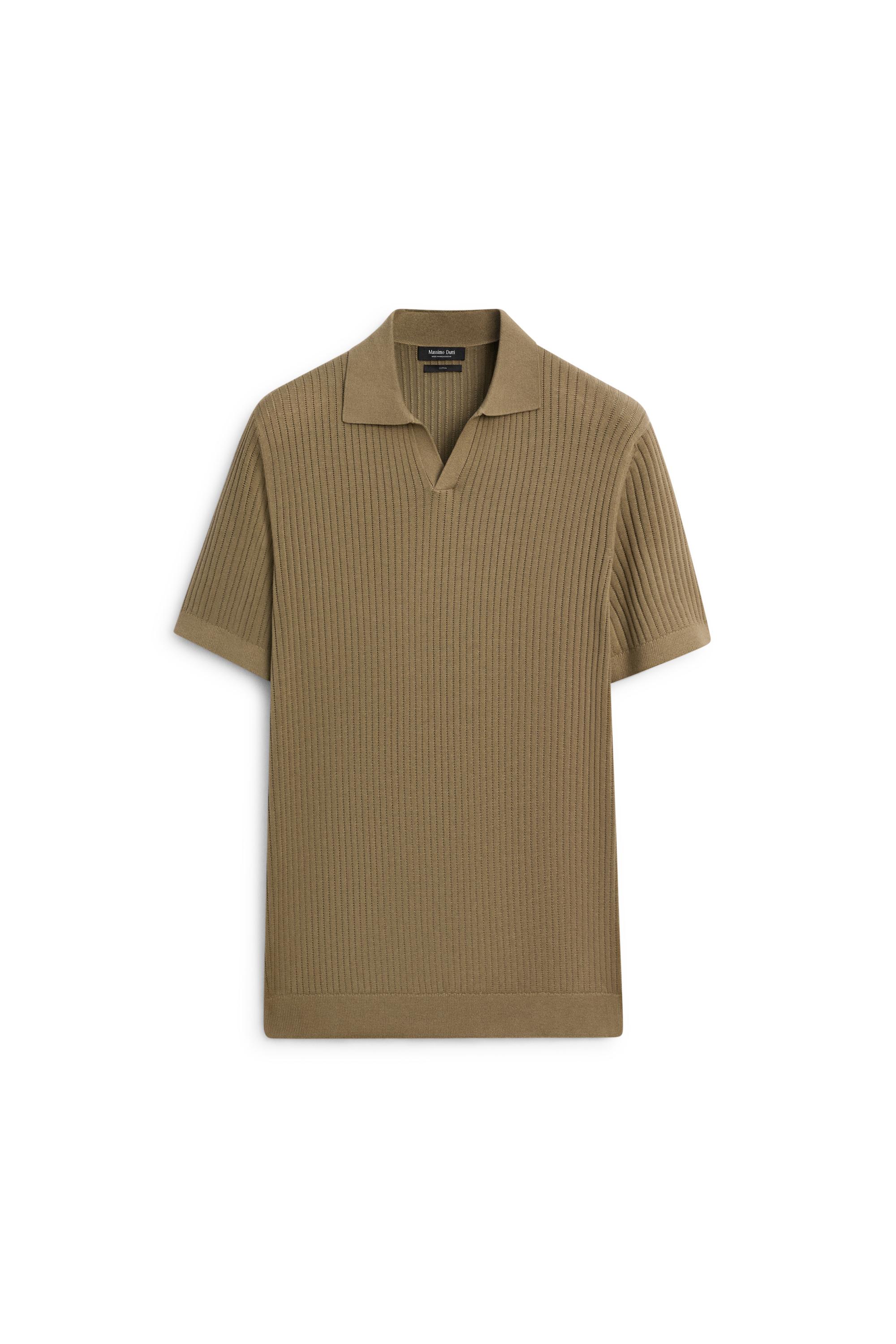 100% cotton ribbed knit polo sweater — DARK KHAKI